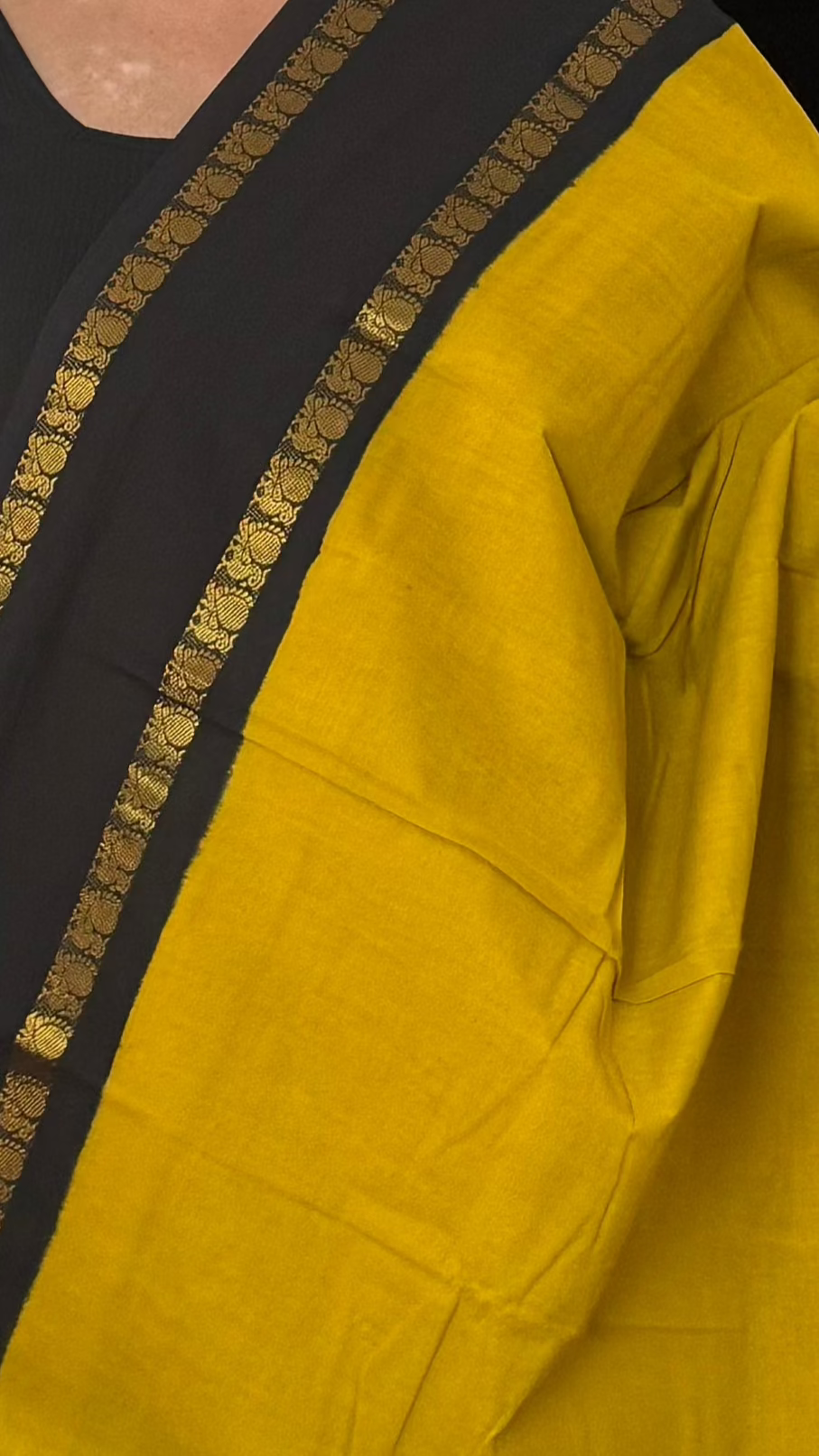 Mustard and Black sungudi cotton saree