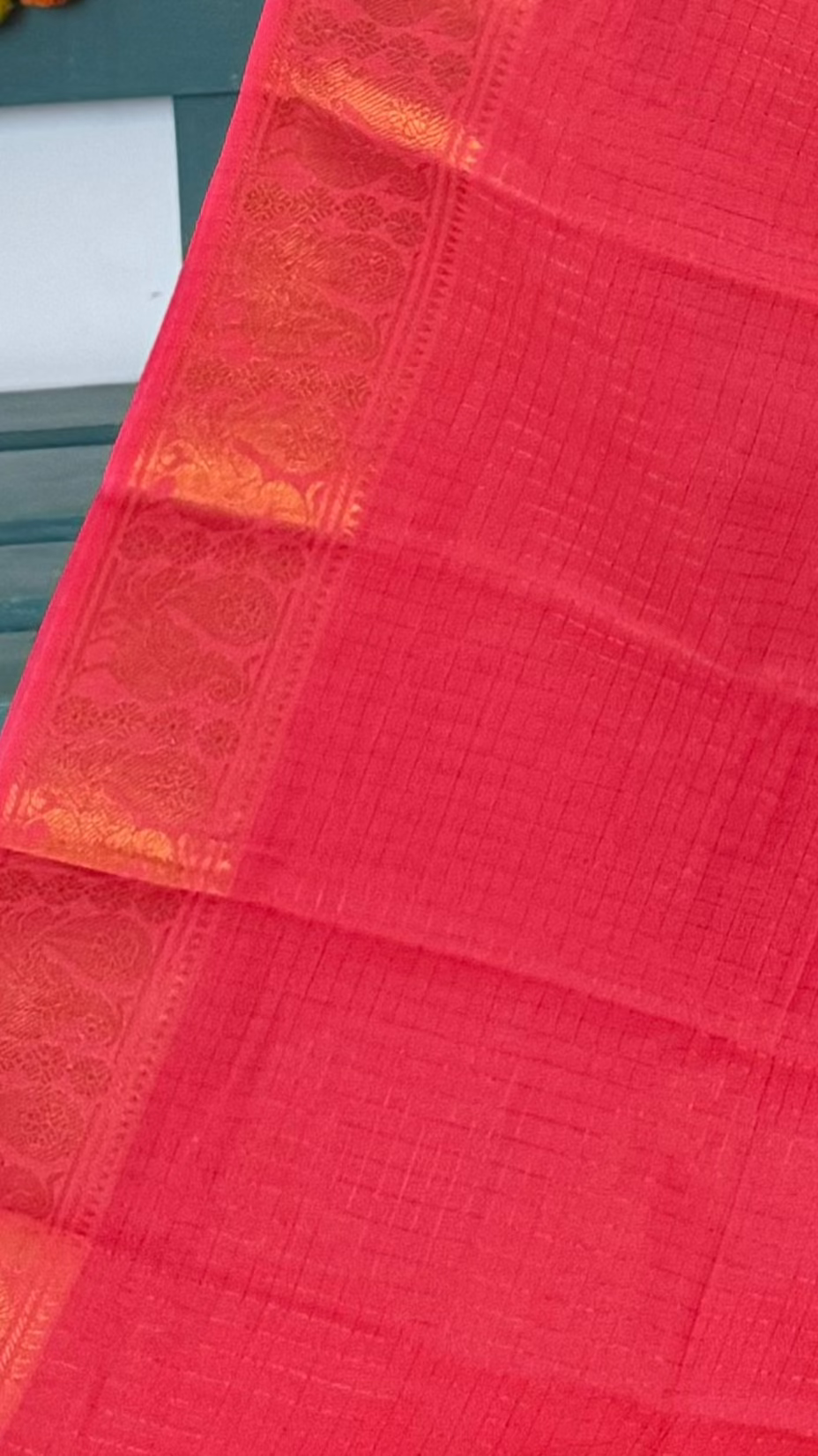 Peachy orange Self border sungudi Saree