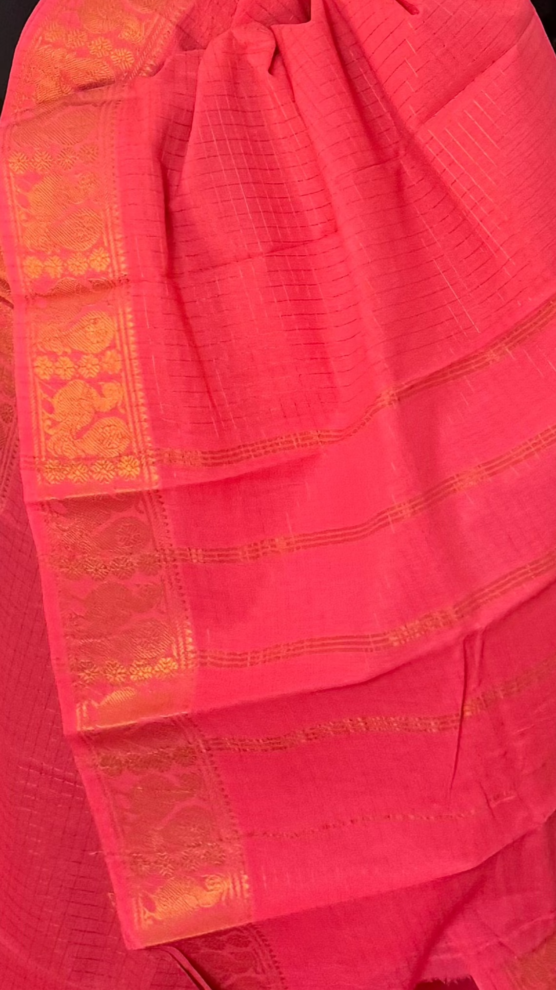 Peachy orange Self border sungudi Saree