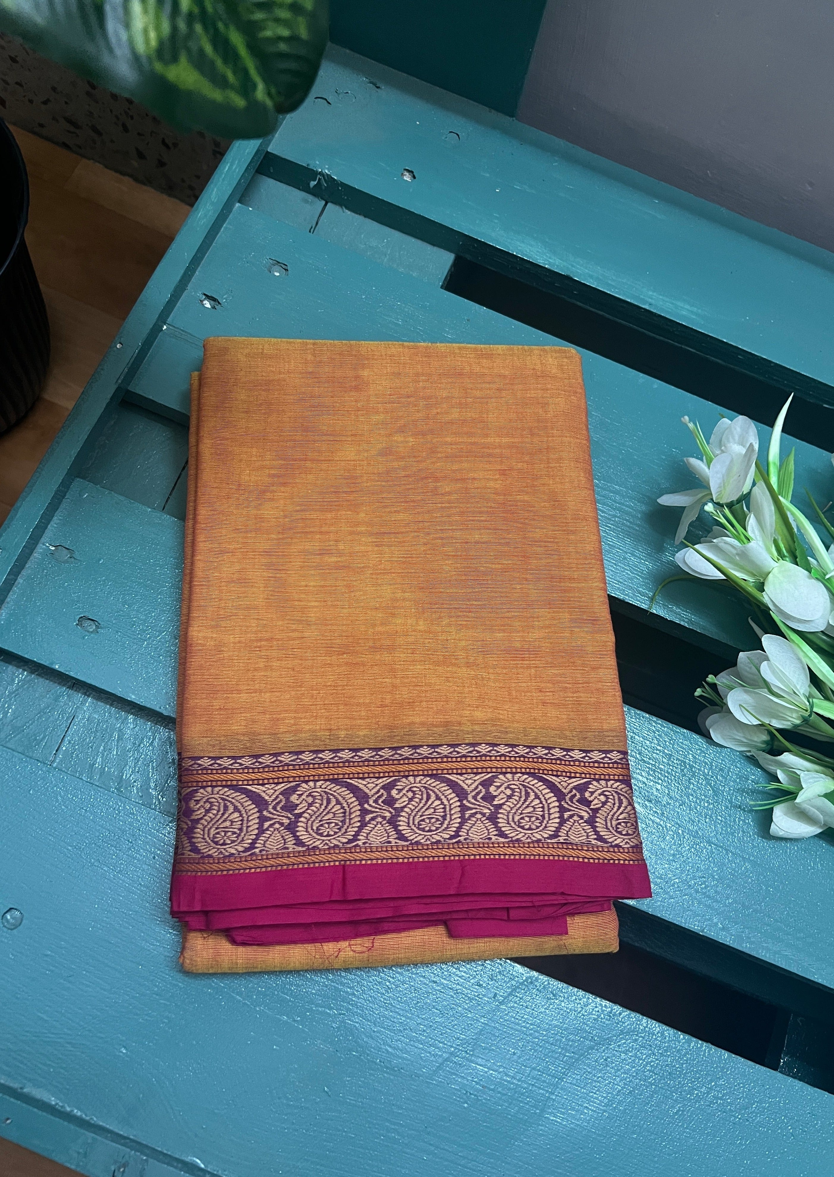 Orange Small Border Chettinadu Cotton Saree