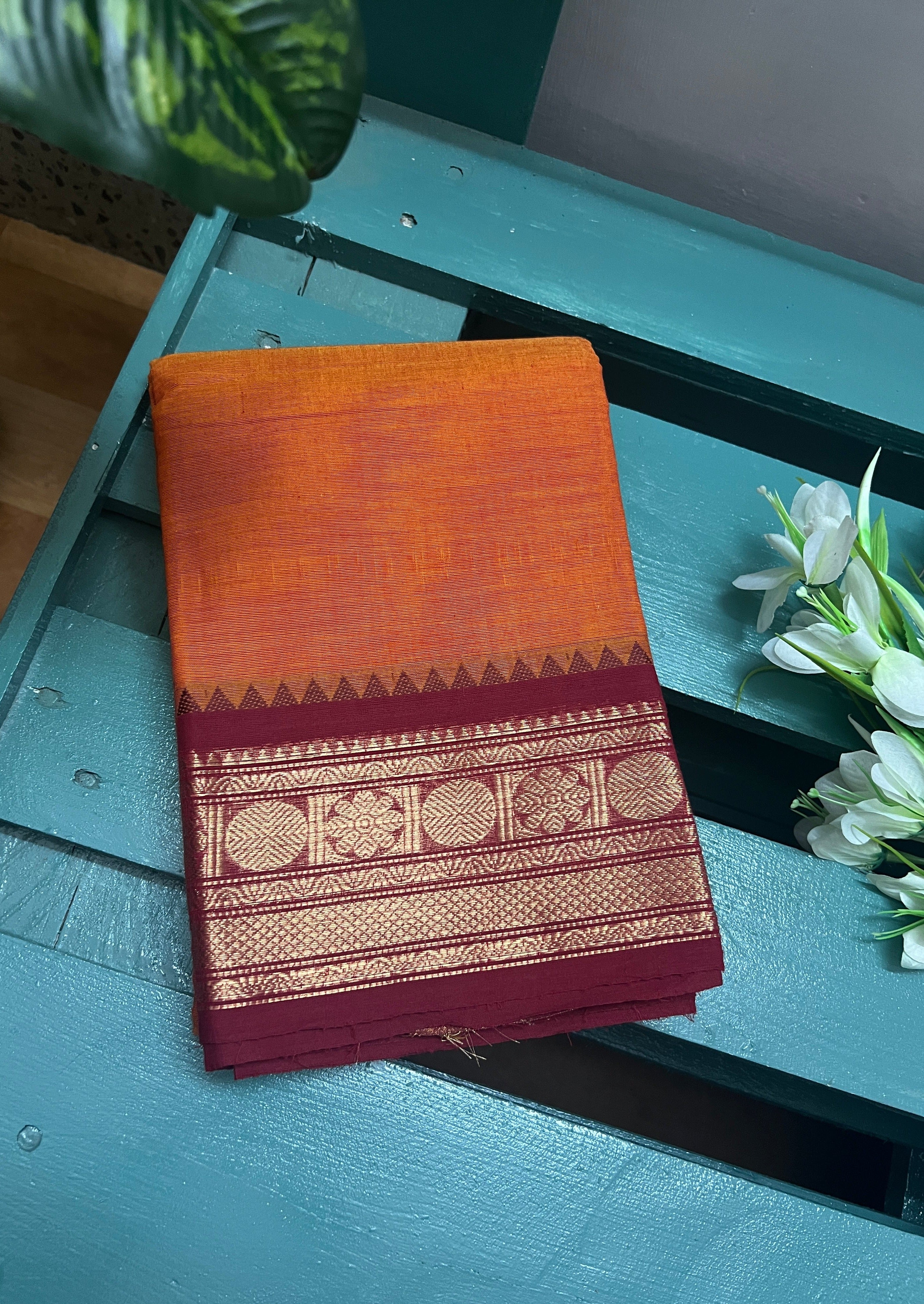 Deep Orange Chettinadu Cotton Saree