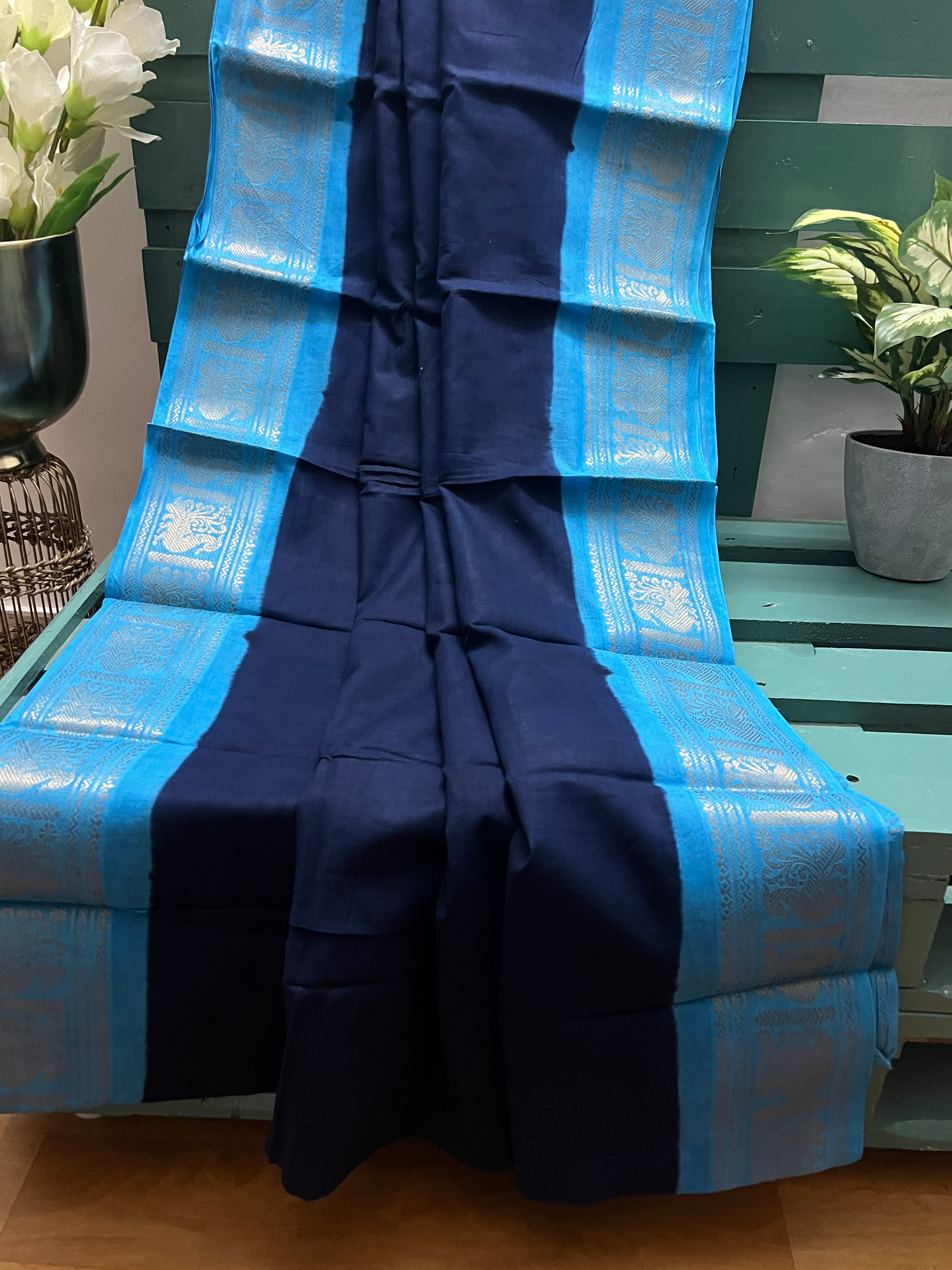 Ink Blue Sungudi Cotton Saree