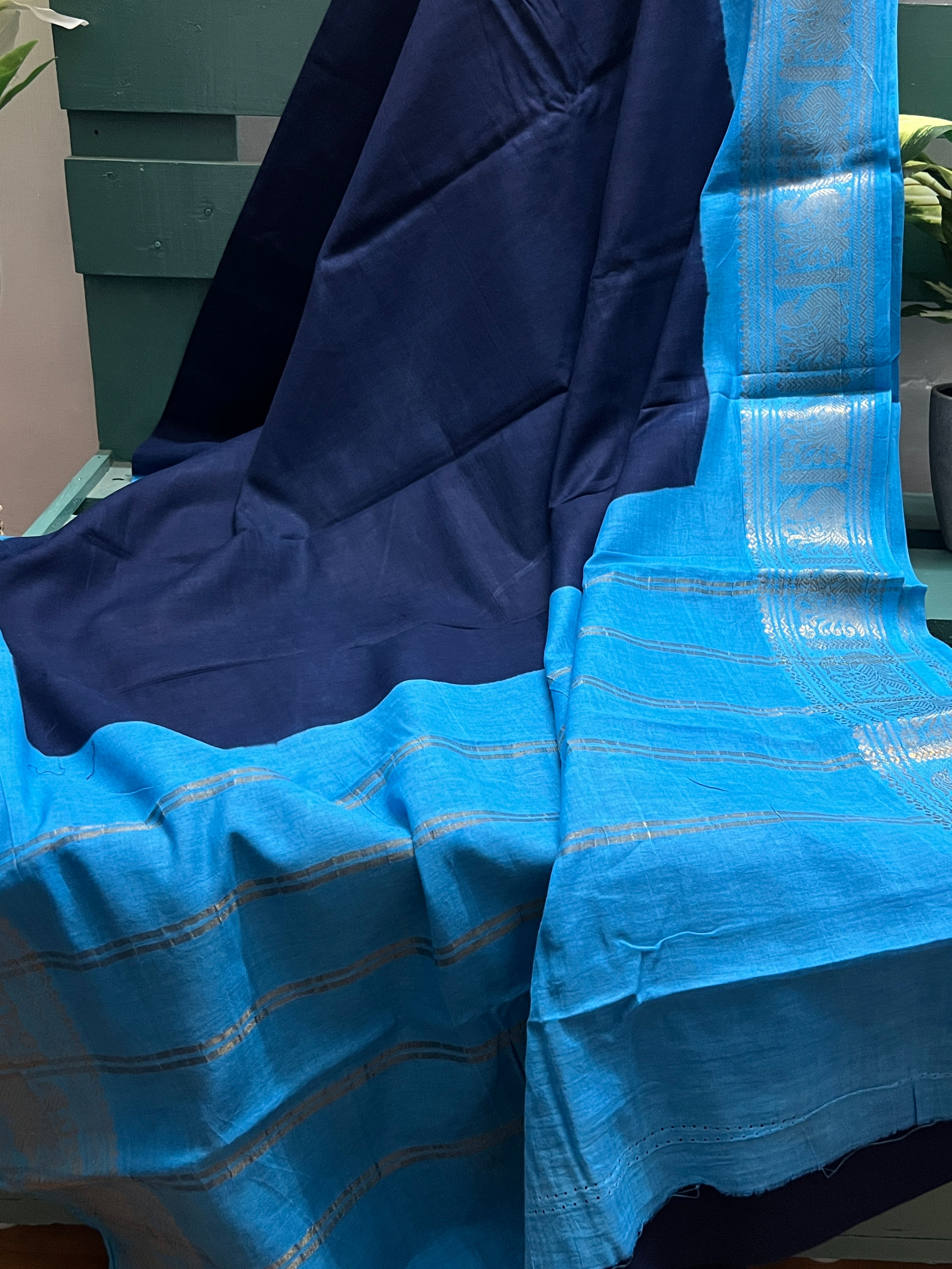 Ink Blue Sungudi Cotton Saree