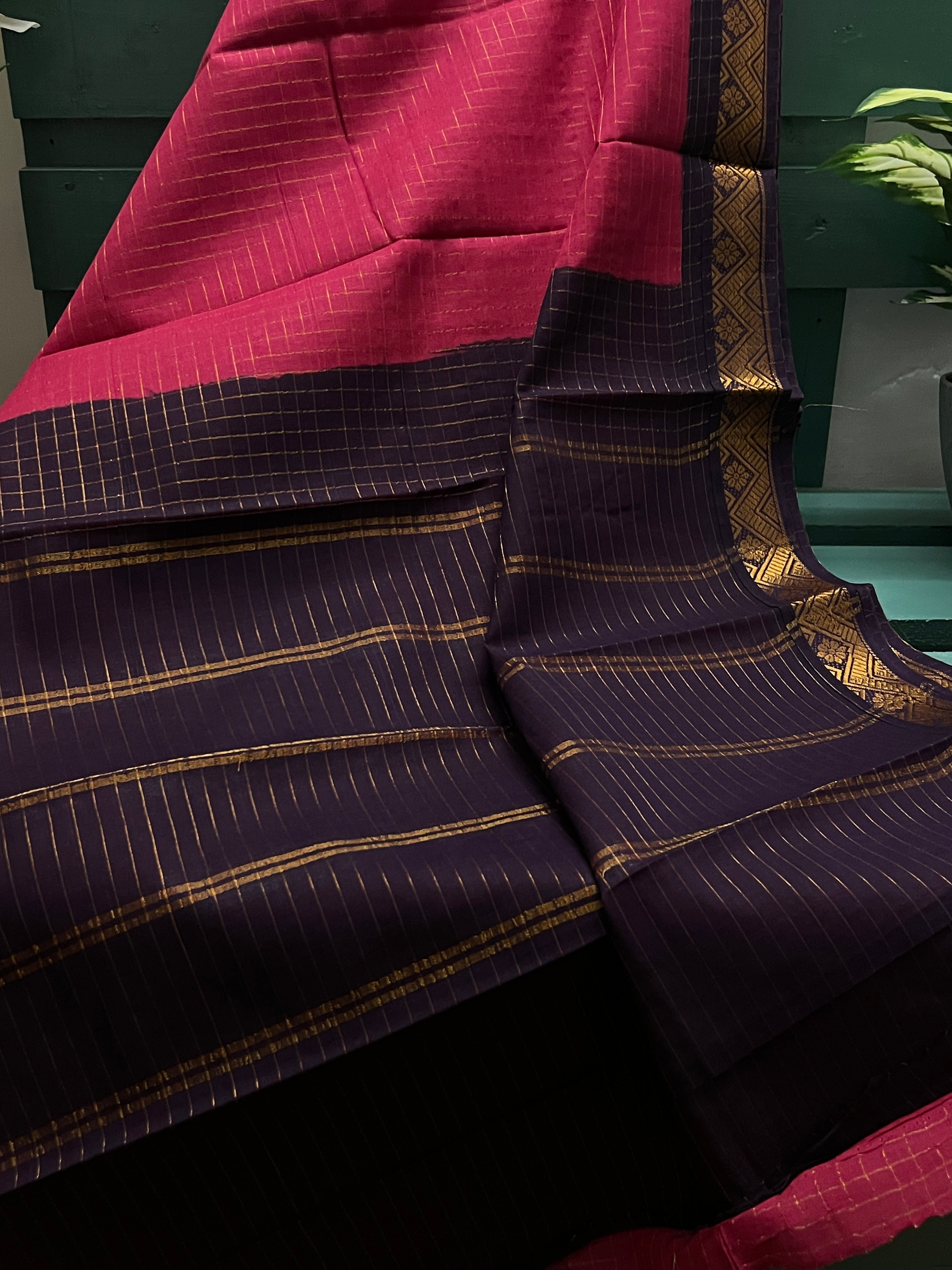 Pink Checked Sungudi Cotton Saree