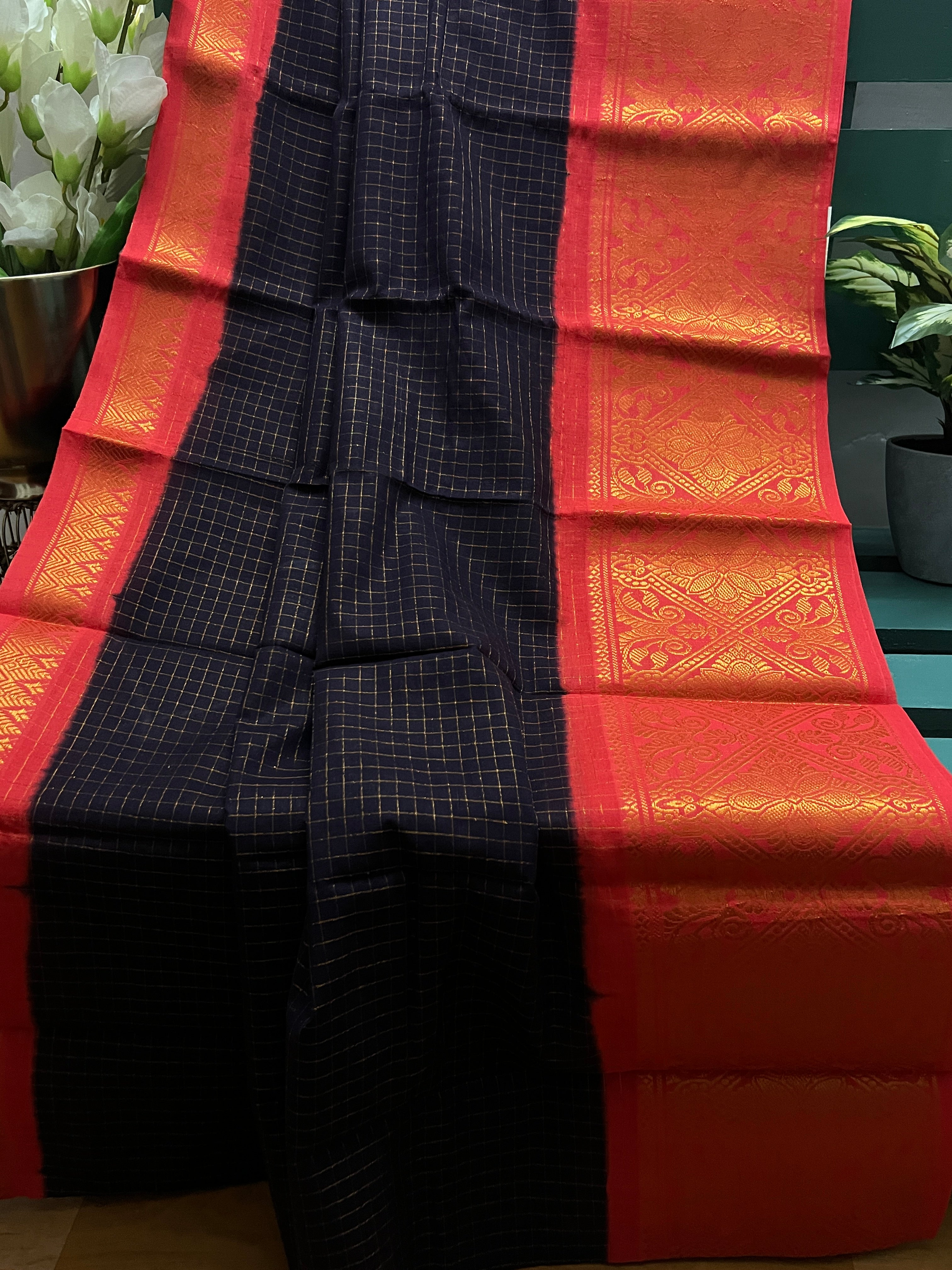 Deep Maroon Checked Sungudi Cotton Saree