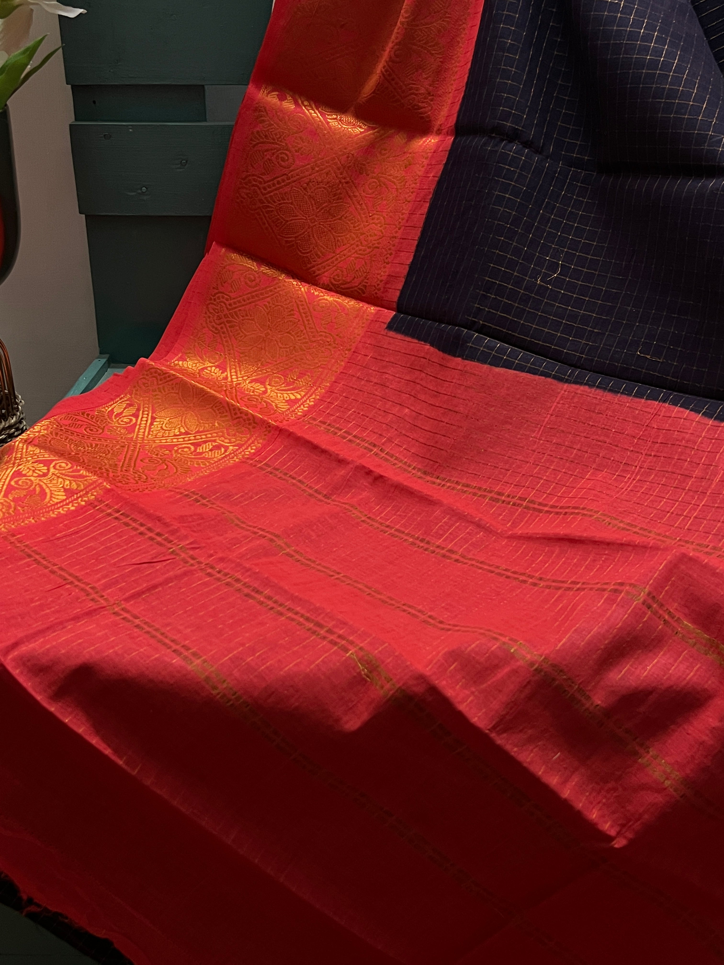 Deep Maroon Checked Sungudi Cotton Saree