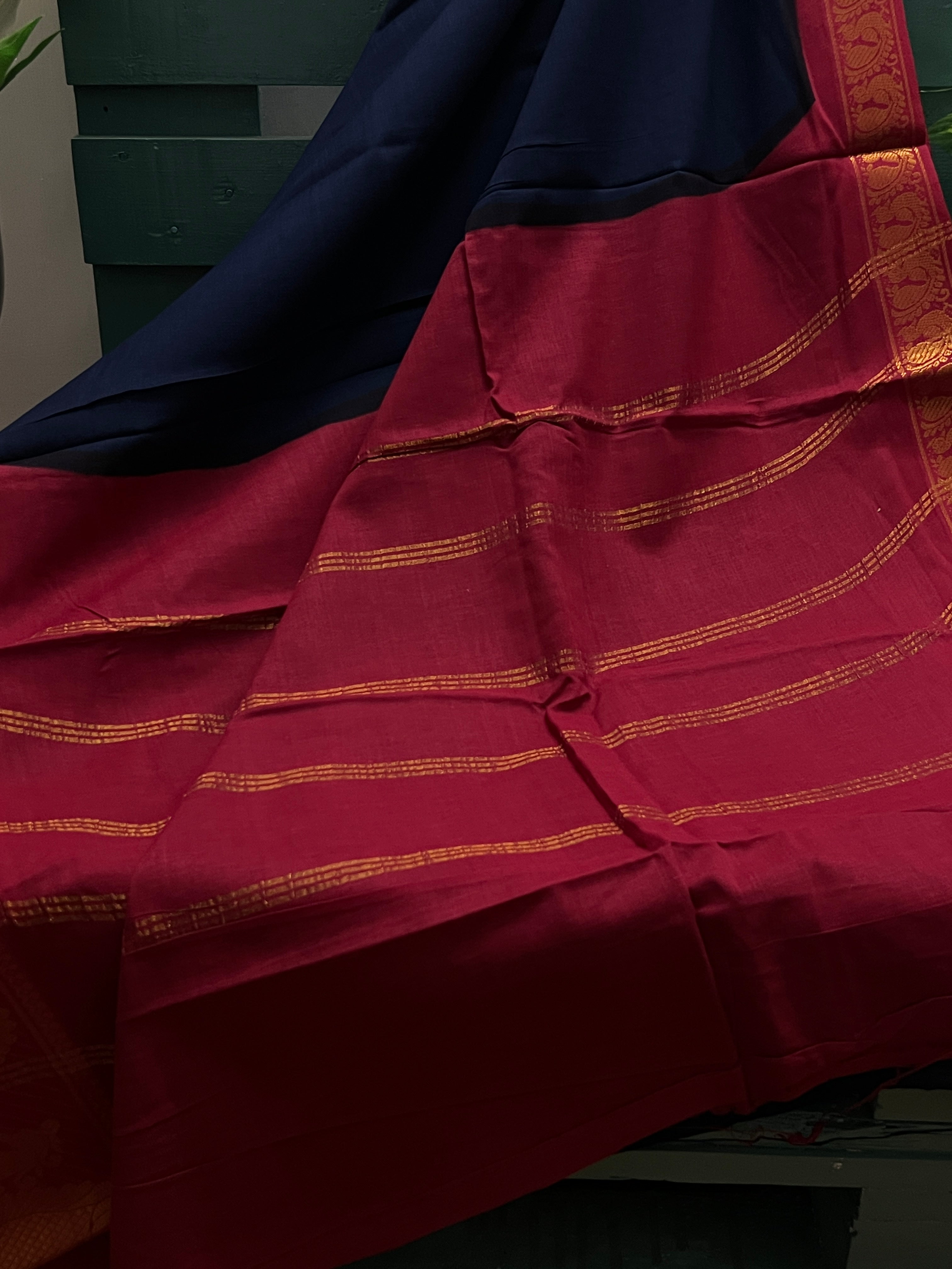 Ink Blue Sungudi Cotton Saree