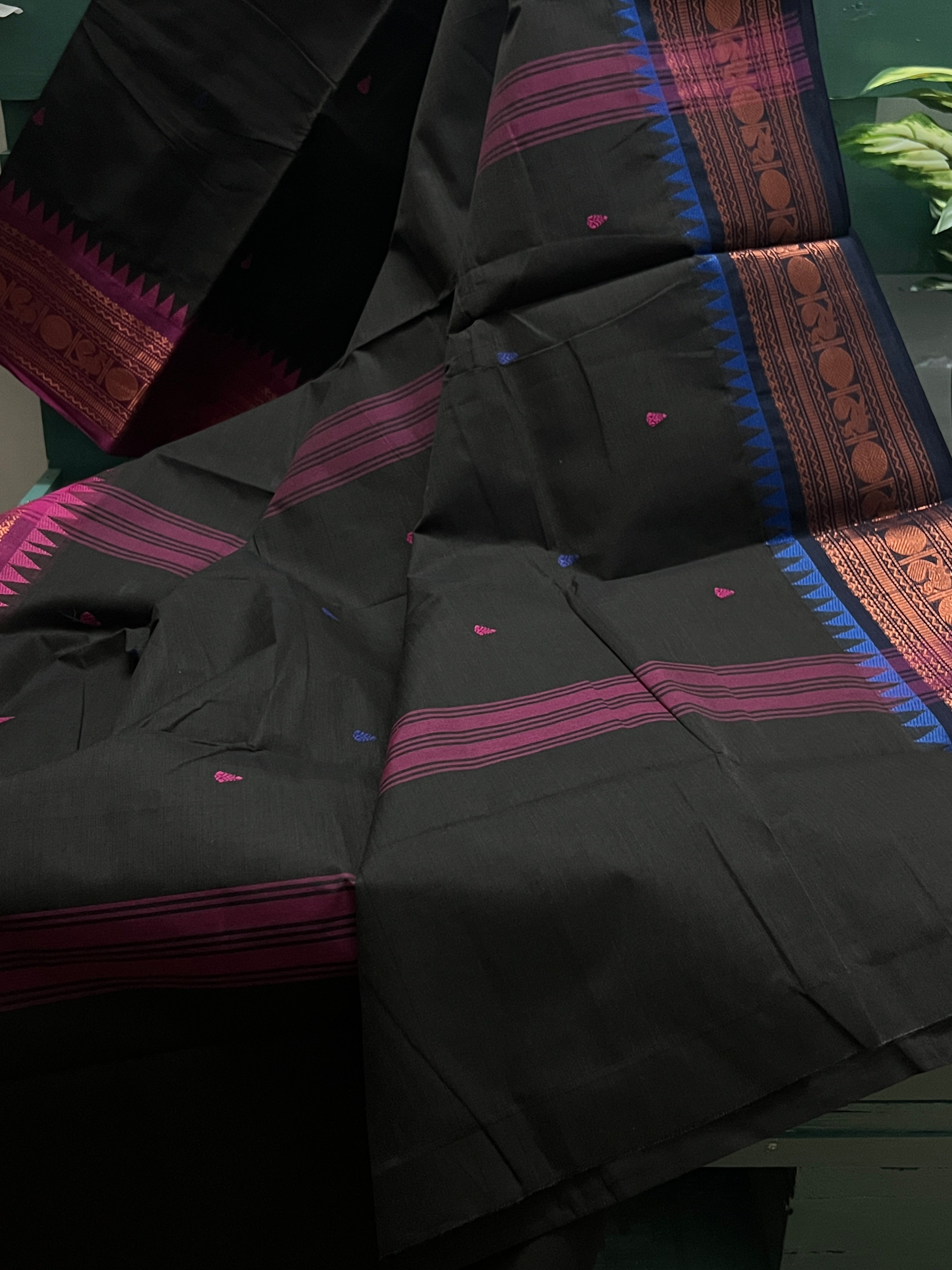 Deepest Green and Pink Ganga Jamuna  Chettinadu Cotton Saree