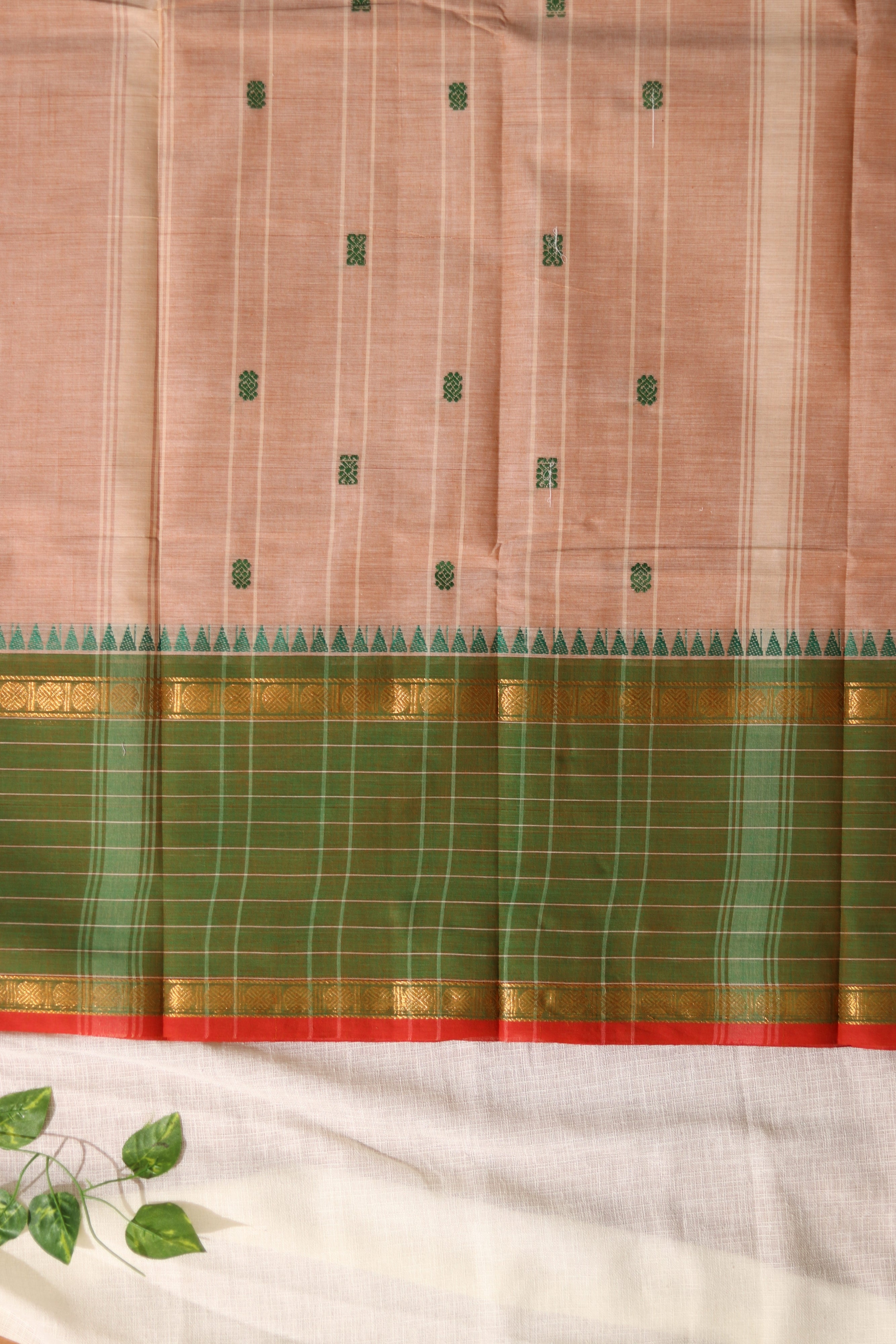 Dark Beige Checked Border Chettinadu Cotton Saree