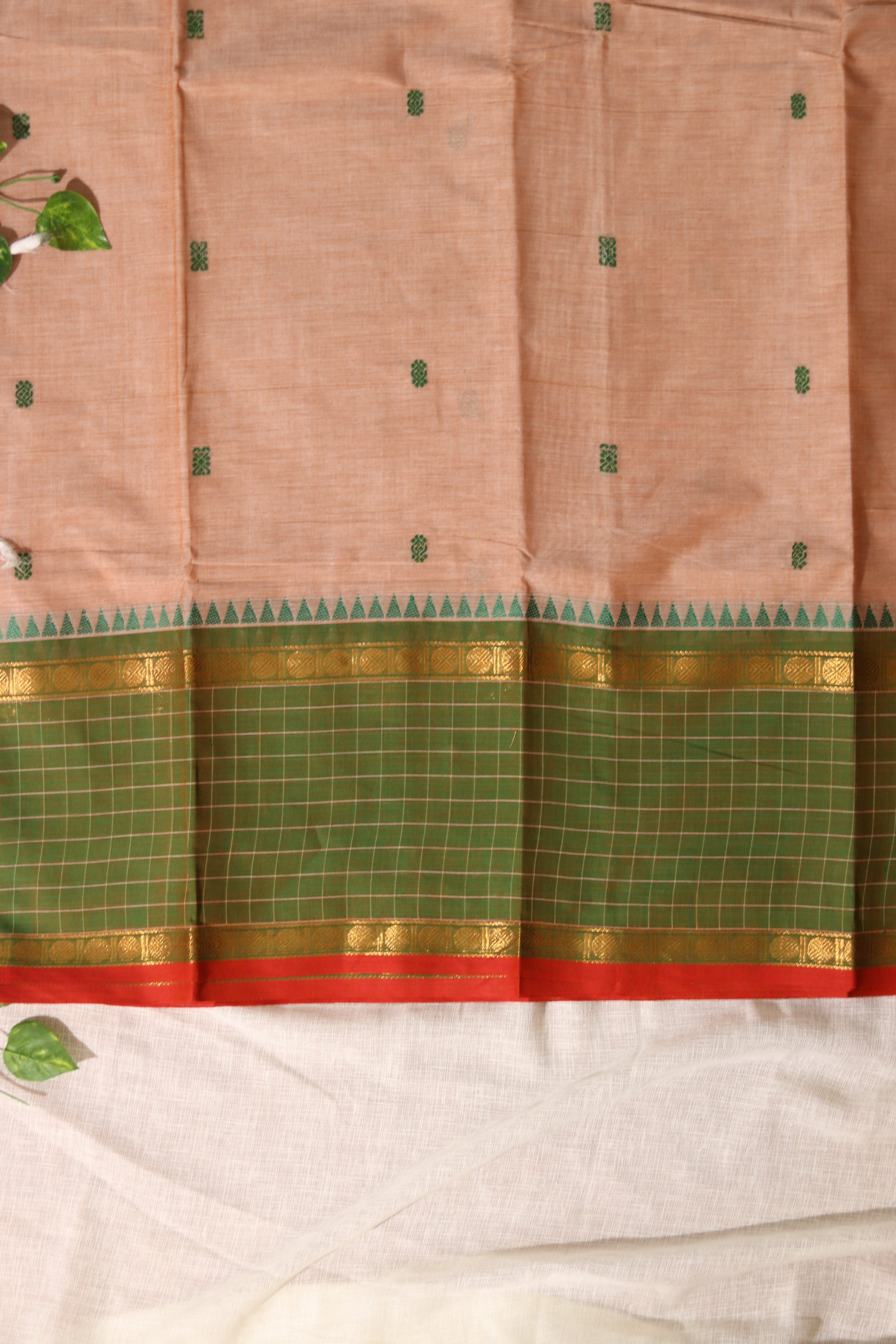 Dark Beige Checked Border Chettinadu Cotton Saree