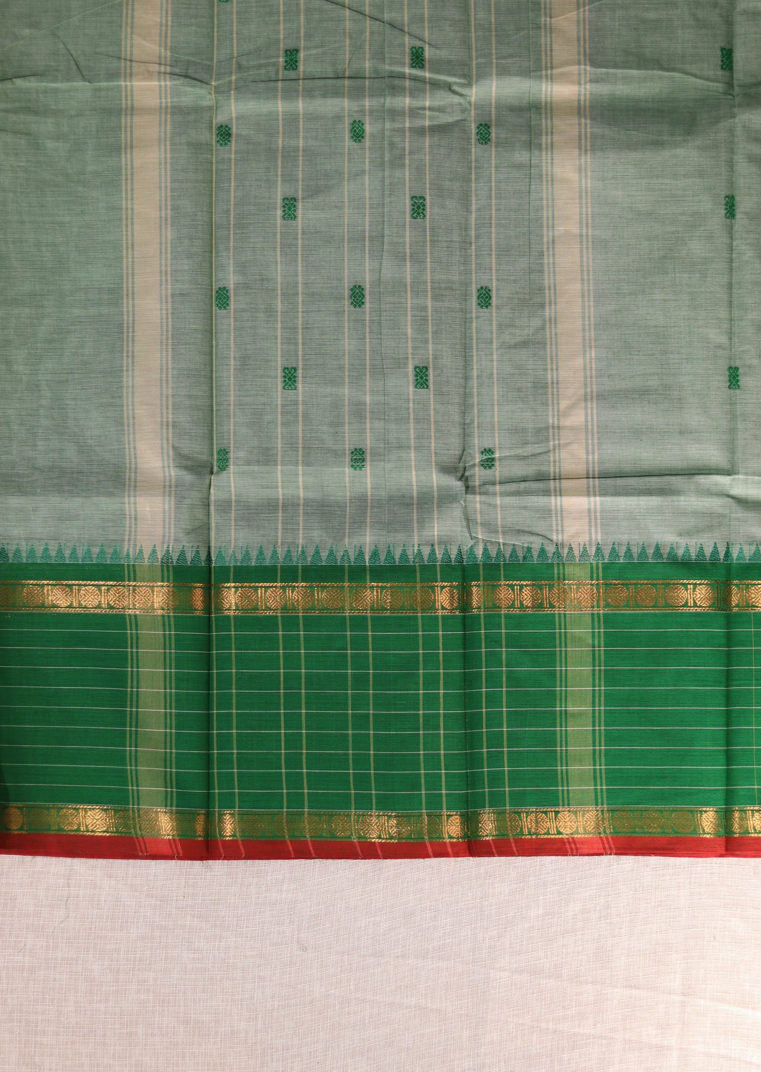 Light Green Checked Border Chettinadu Cotton Saree