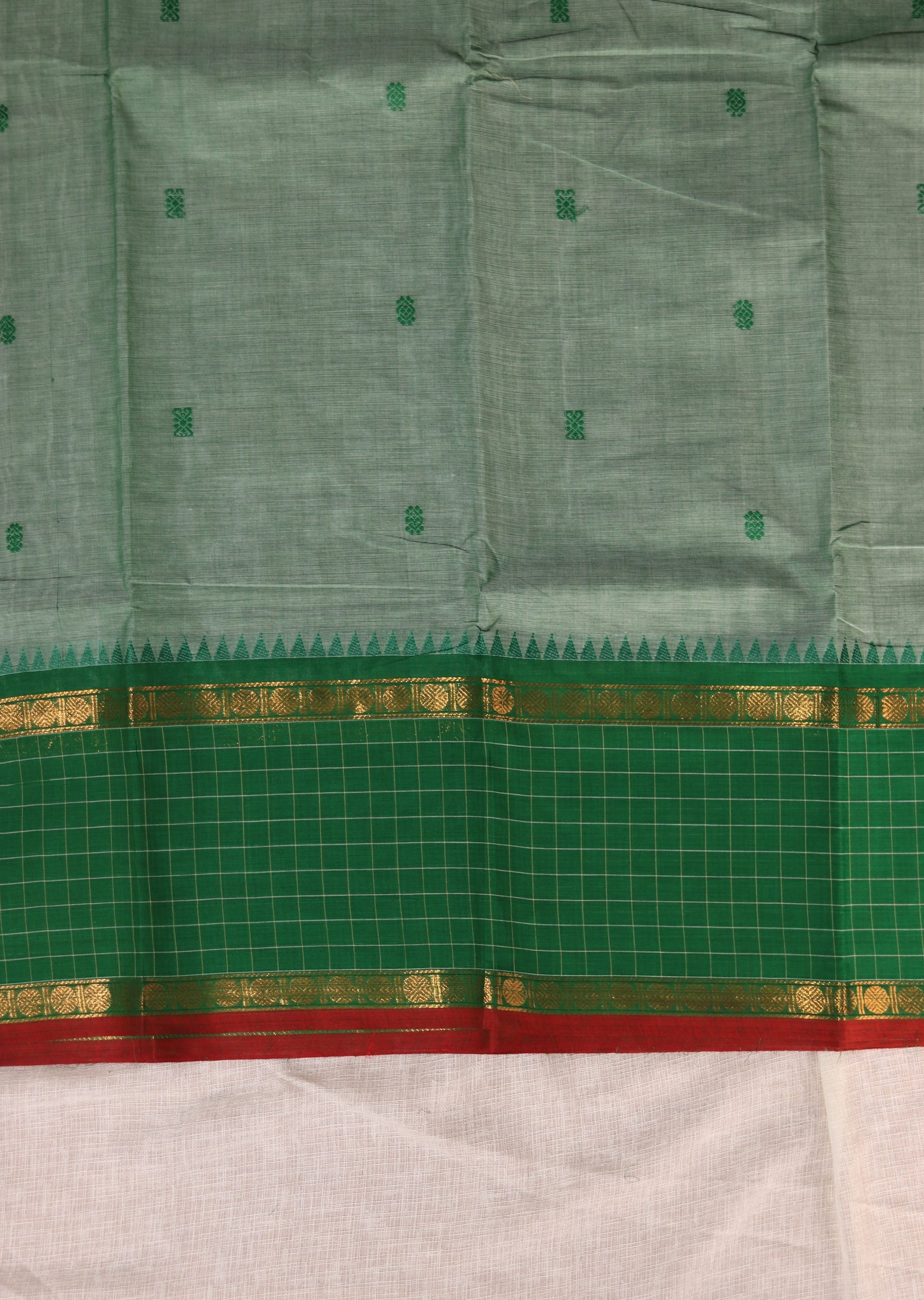 Light Green Checked Border Chettinadu Cotton Saree