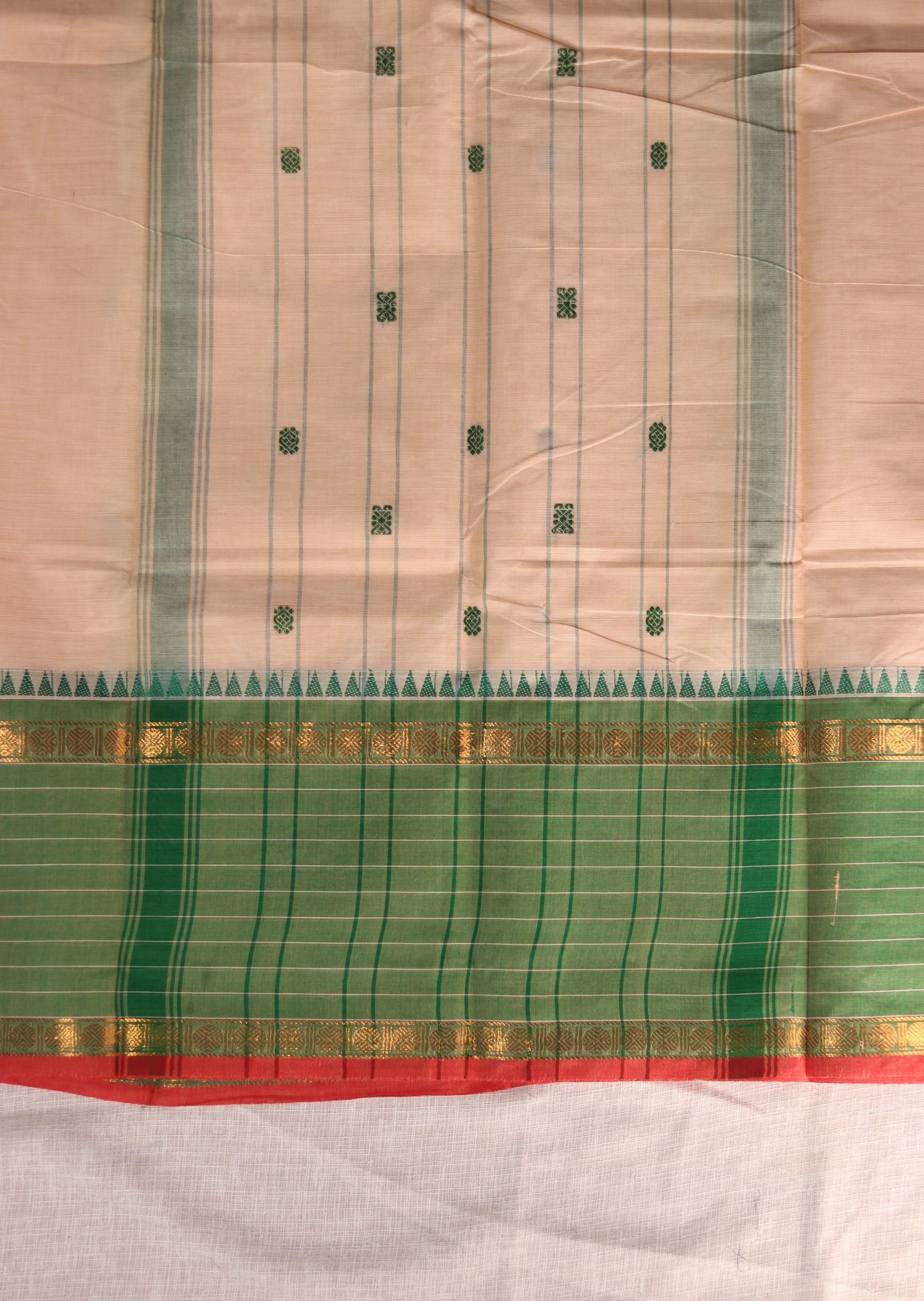 Beige Checked Border Chettinadu Cotton Saree