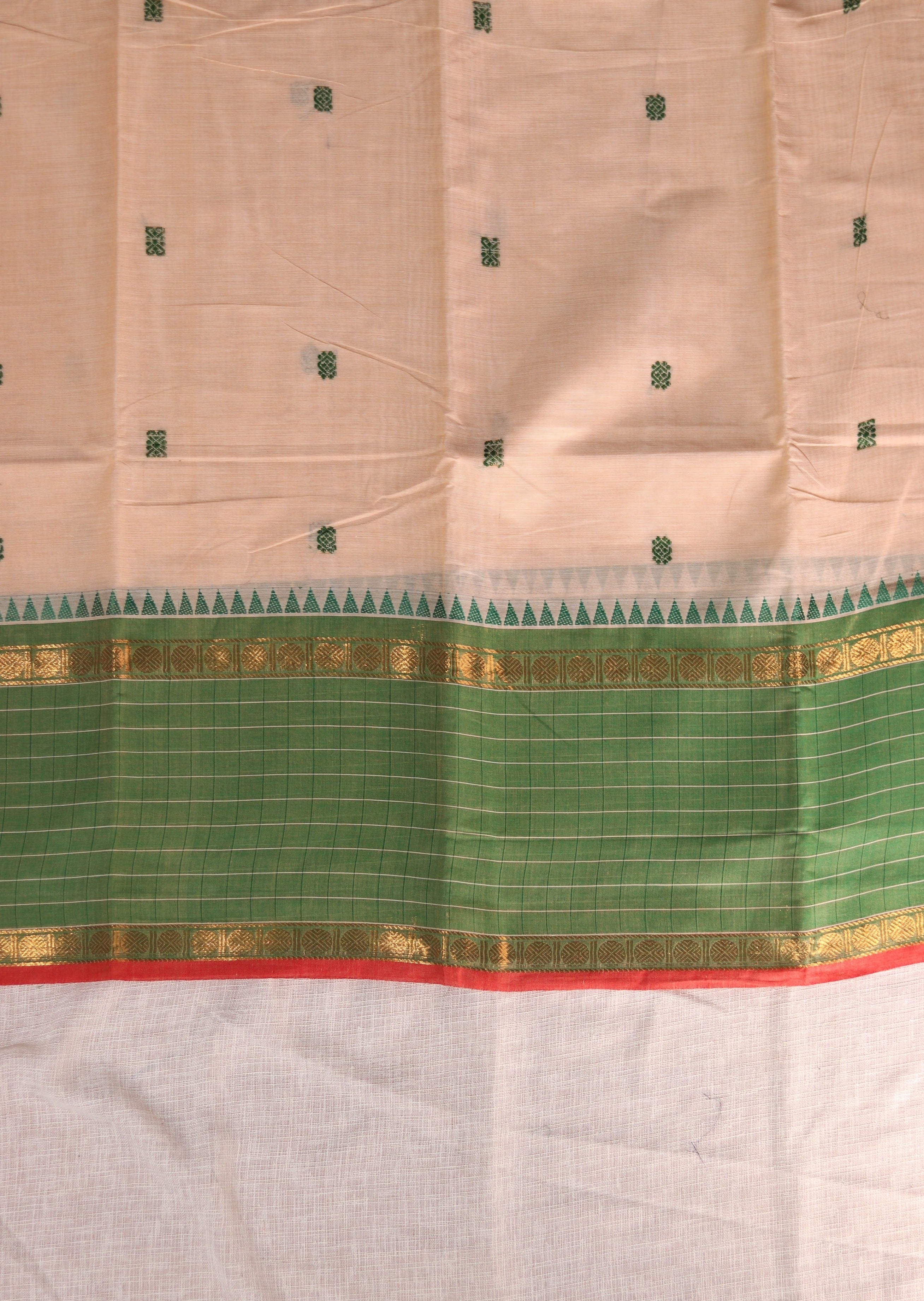 Beige Checked Border Chettinadu Cotton Saree