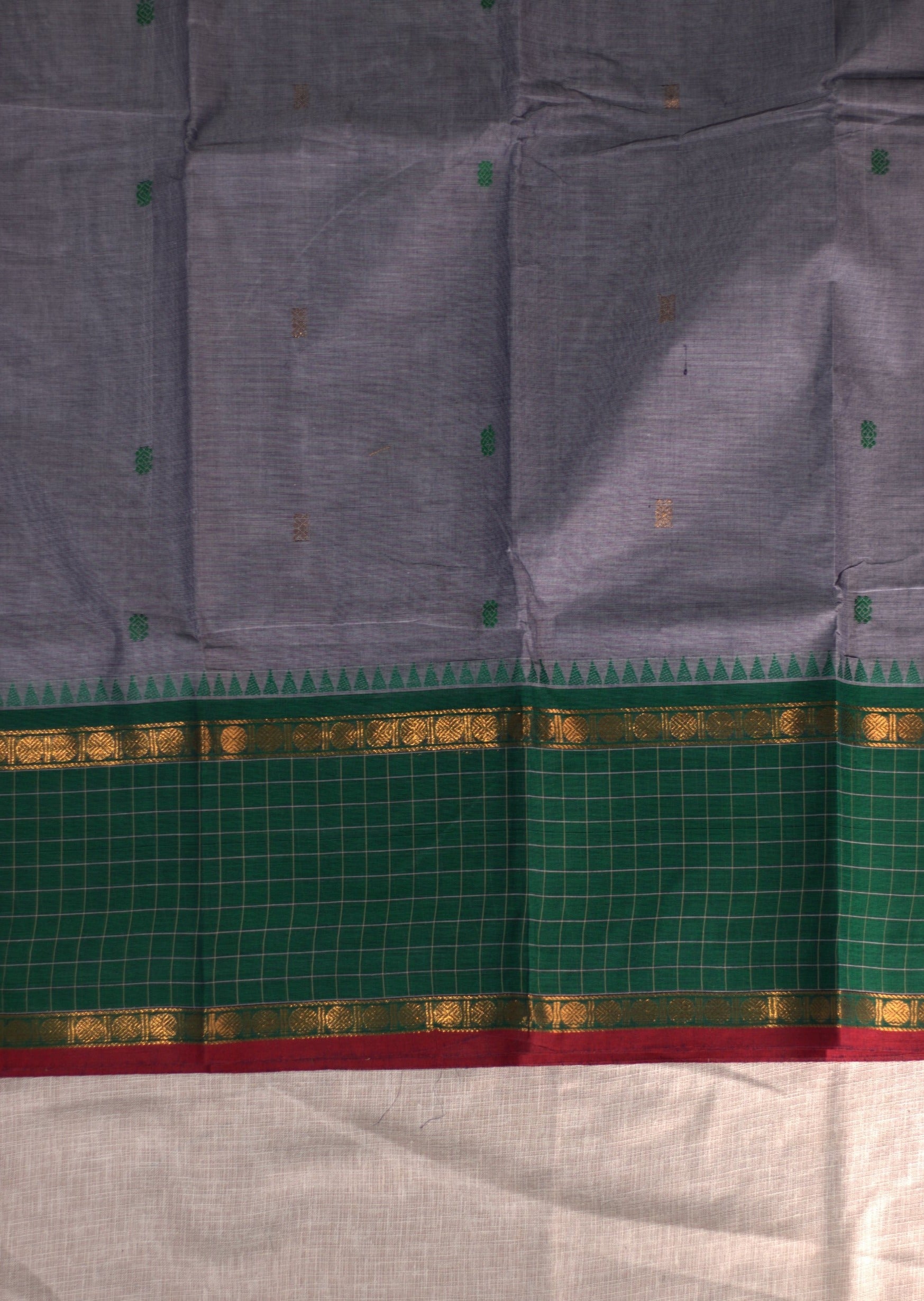 Grey Checked Border Chettinadu Cotton Saree