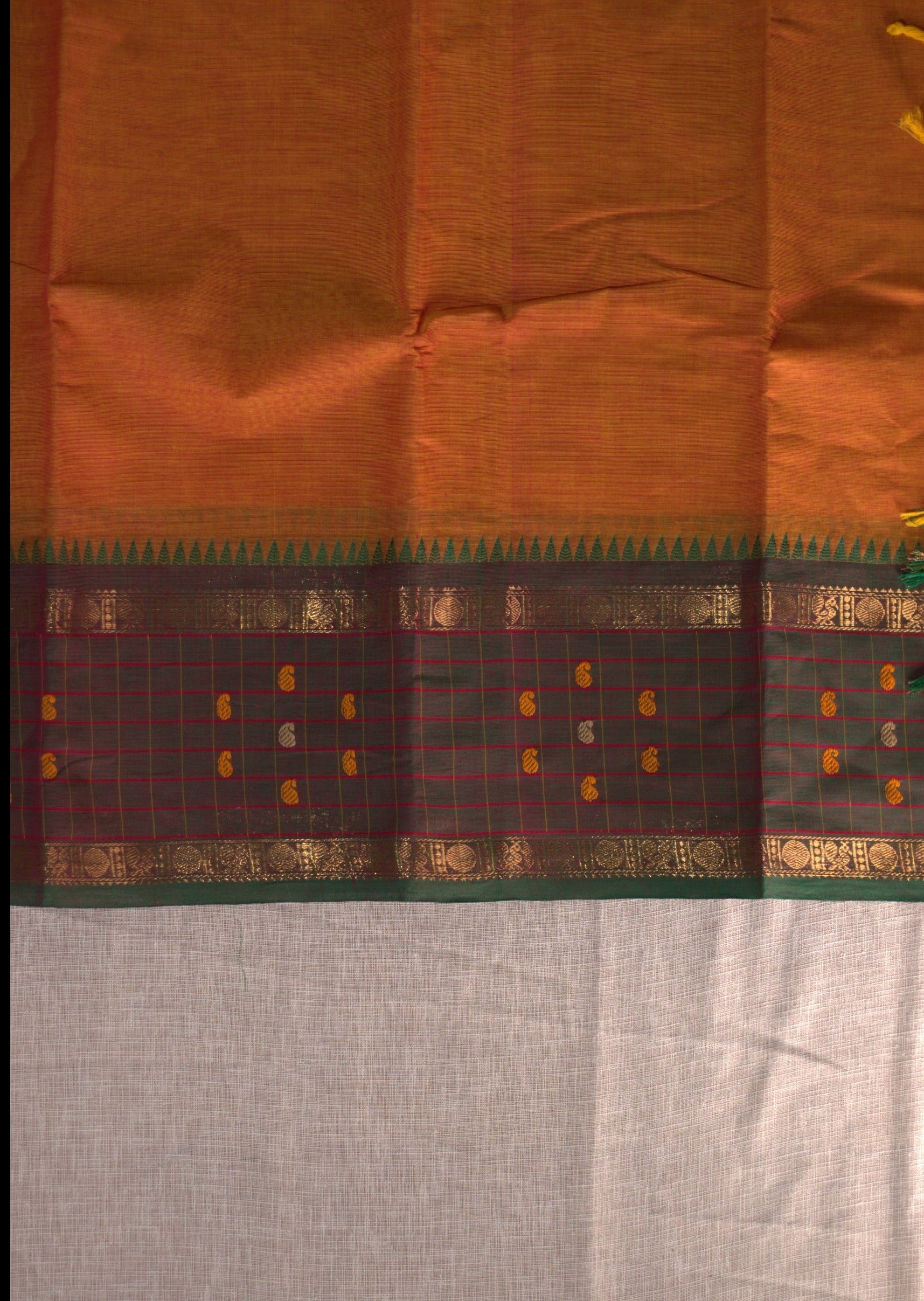 Orange Checked Border Chettinadu Cotton Saree