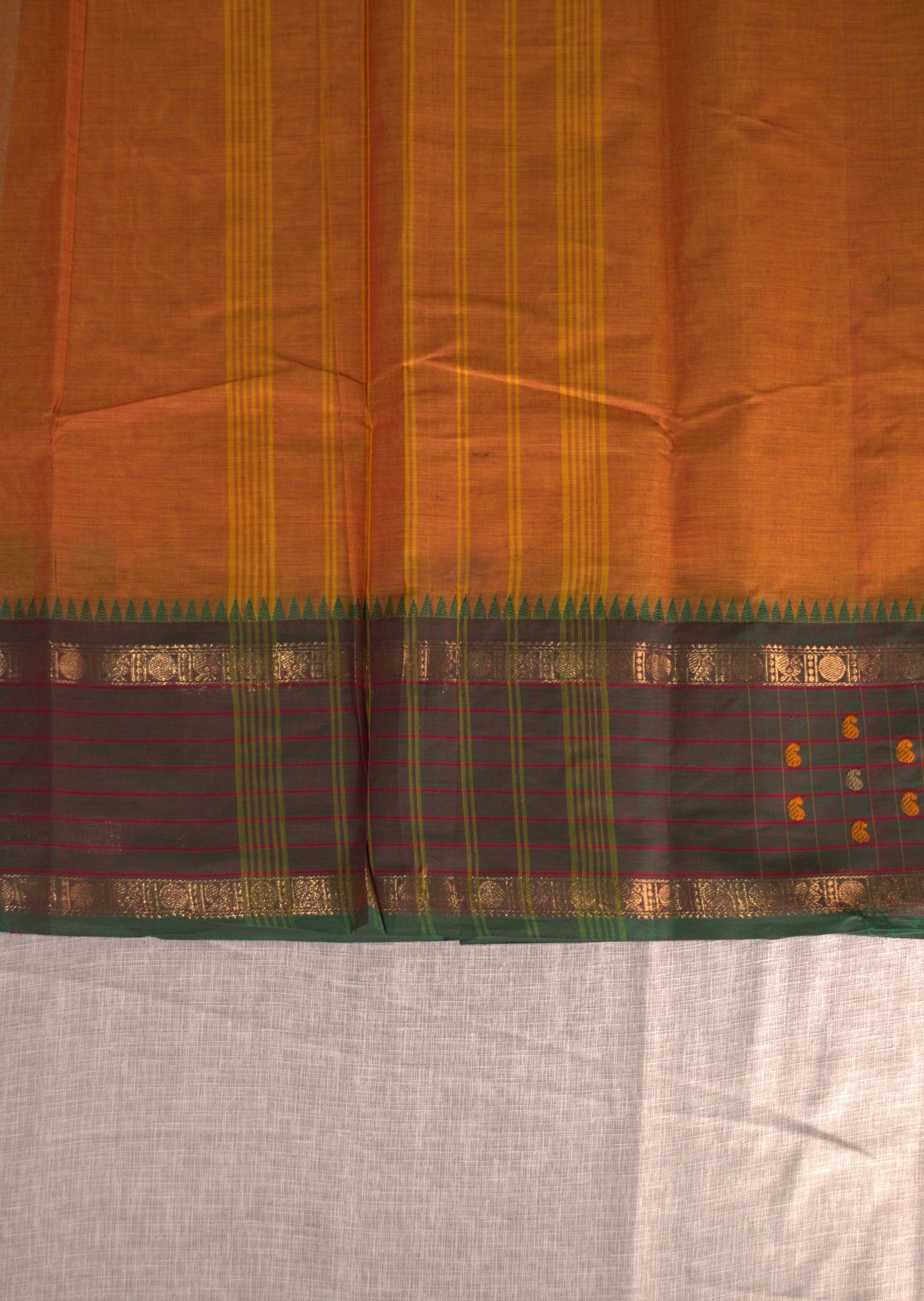 Orange Checked Border Chettinadu Cotton Saree