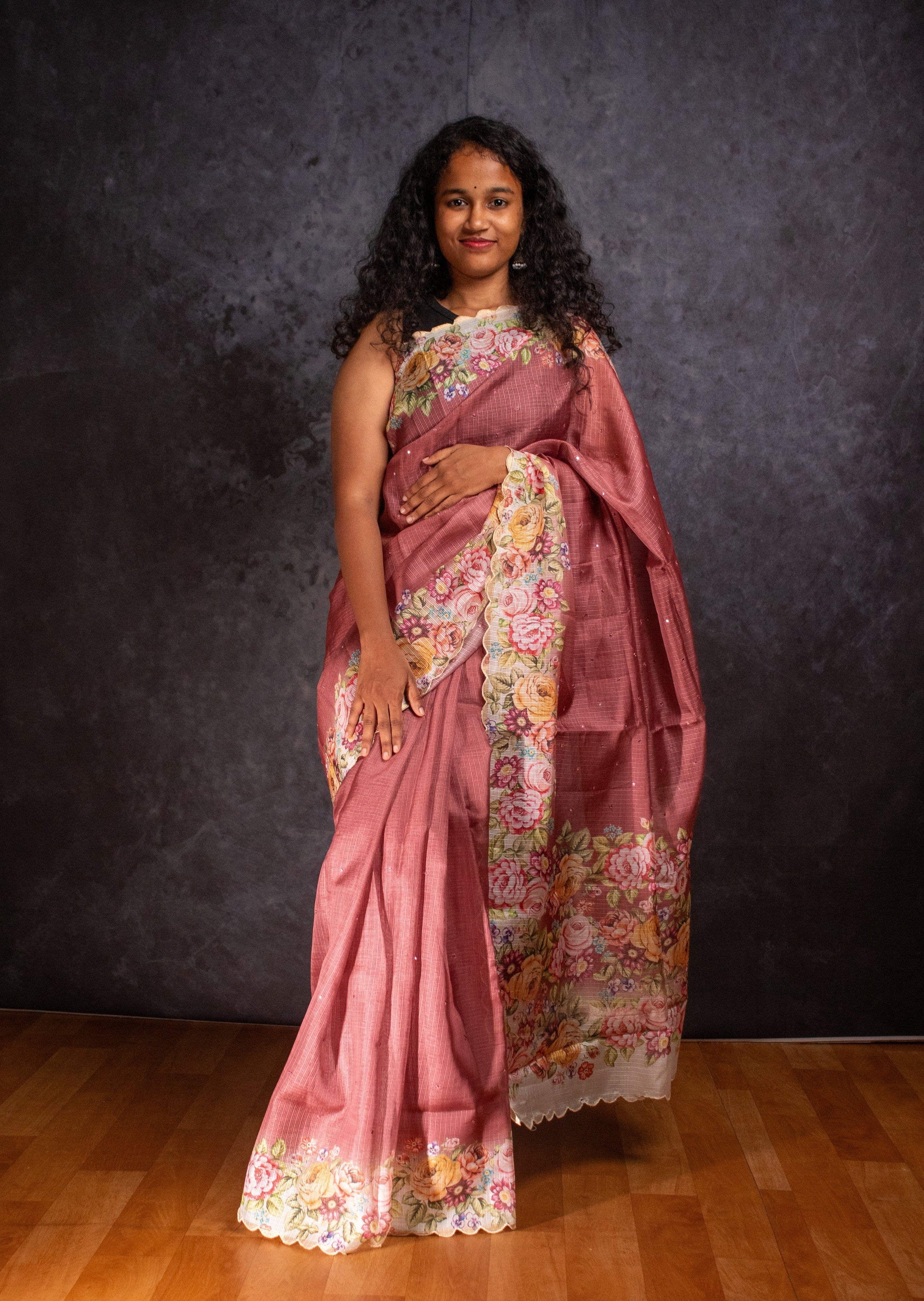 Onion Pink Butter Kota Silk Saree