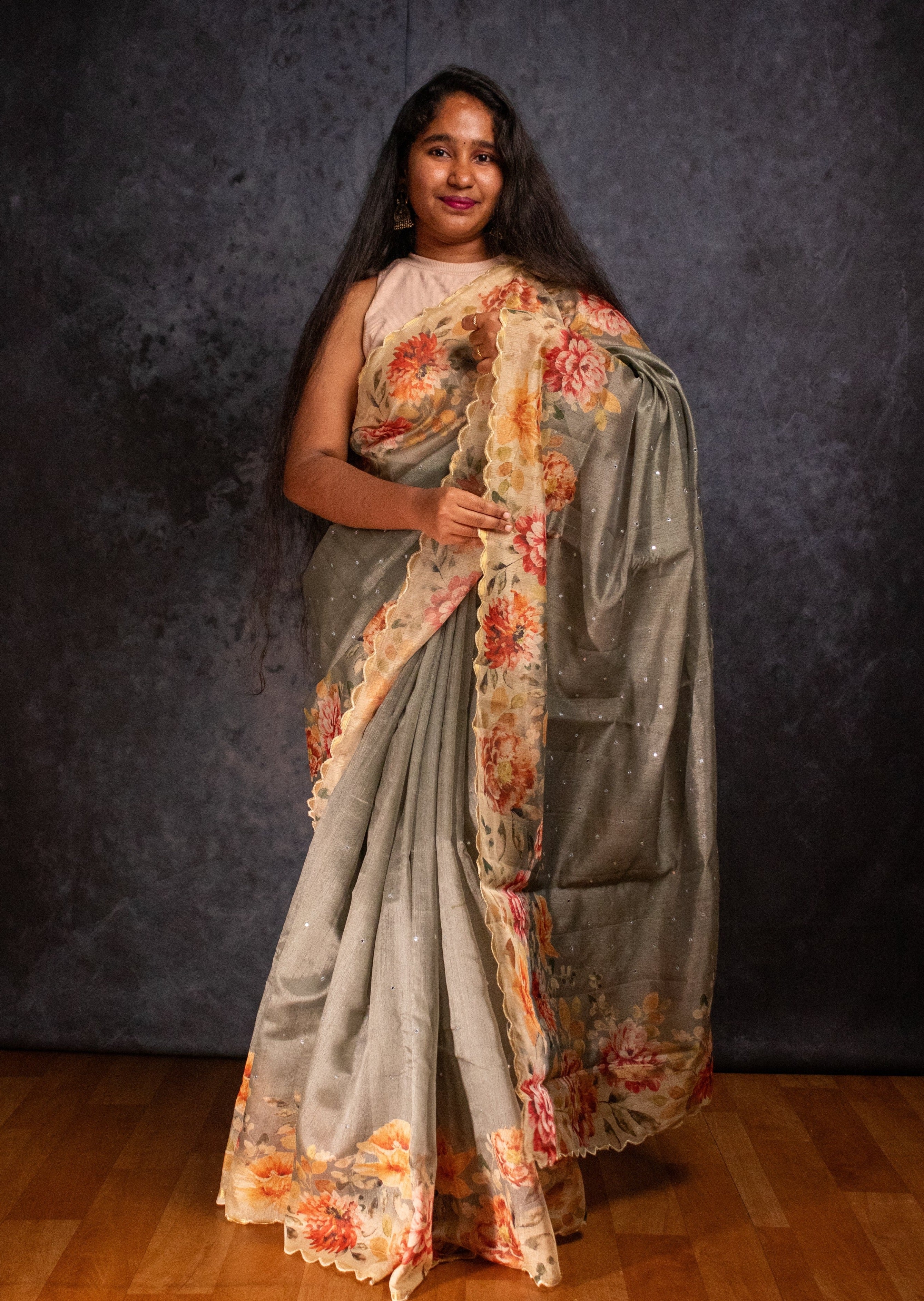 Olive Green Butter Silk Saree