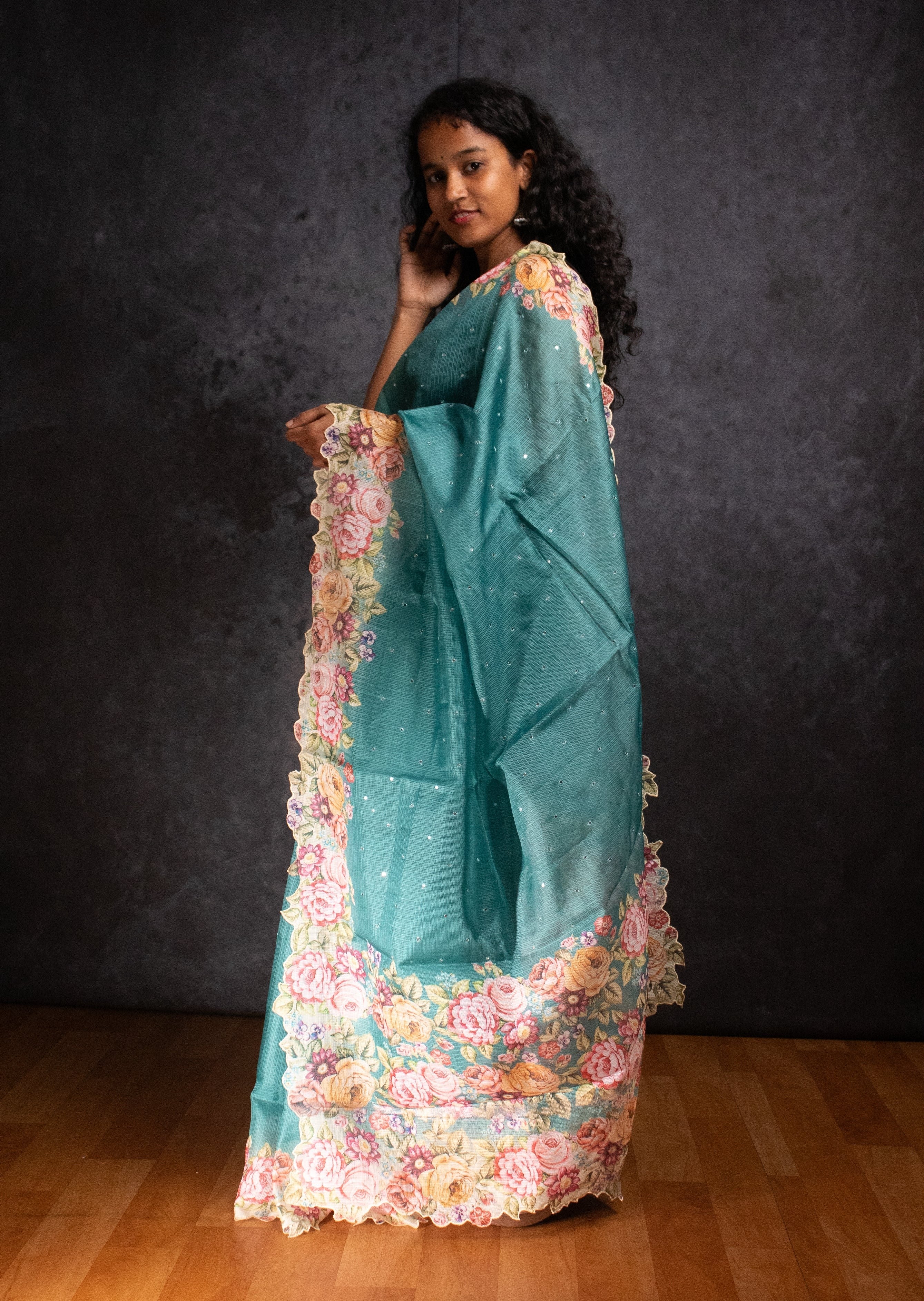 Sea Green Butter Kota Silk Saree