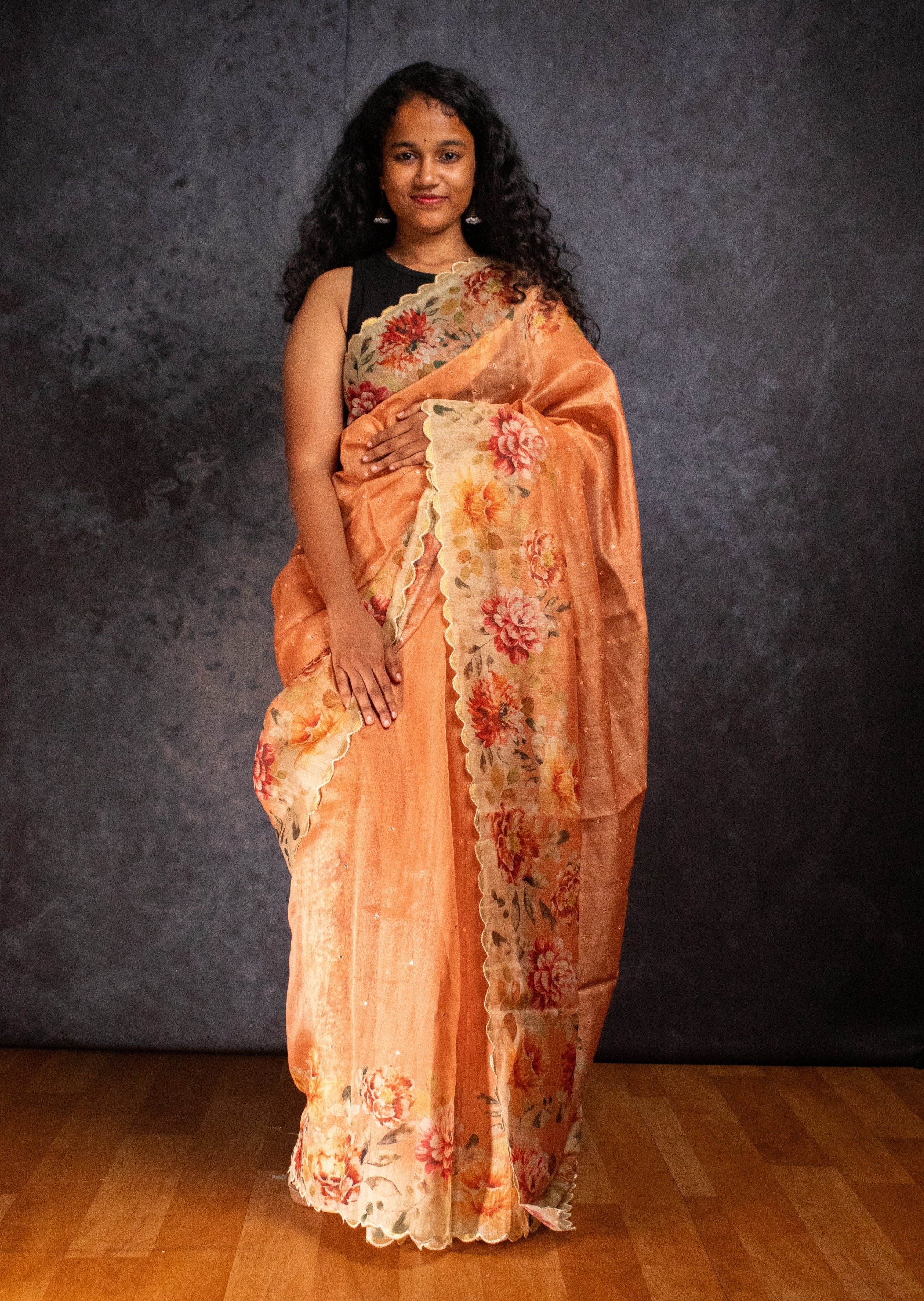 Dark Peach Butter Silk Saree