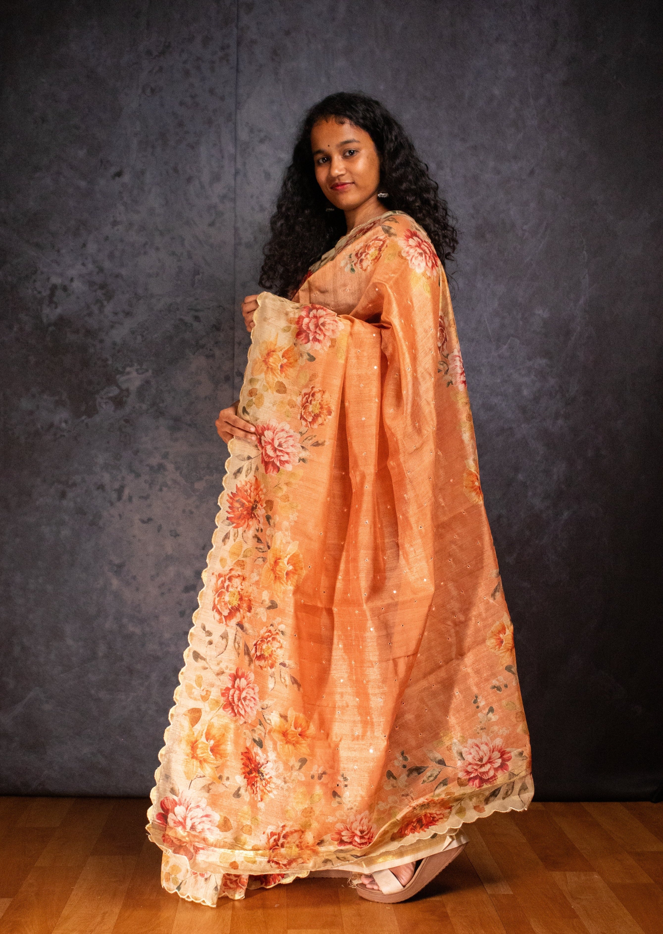 Dark Peach Butter Silk Saree