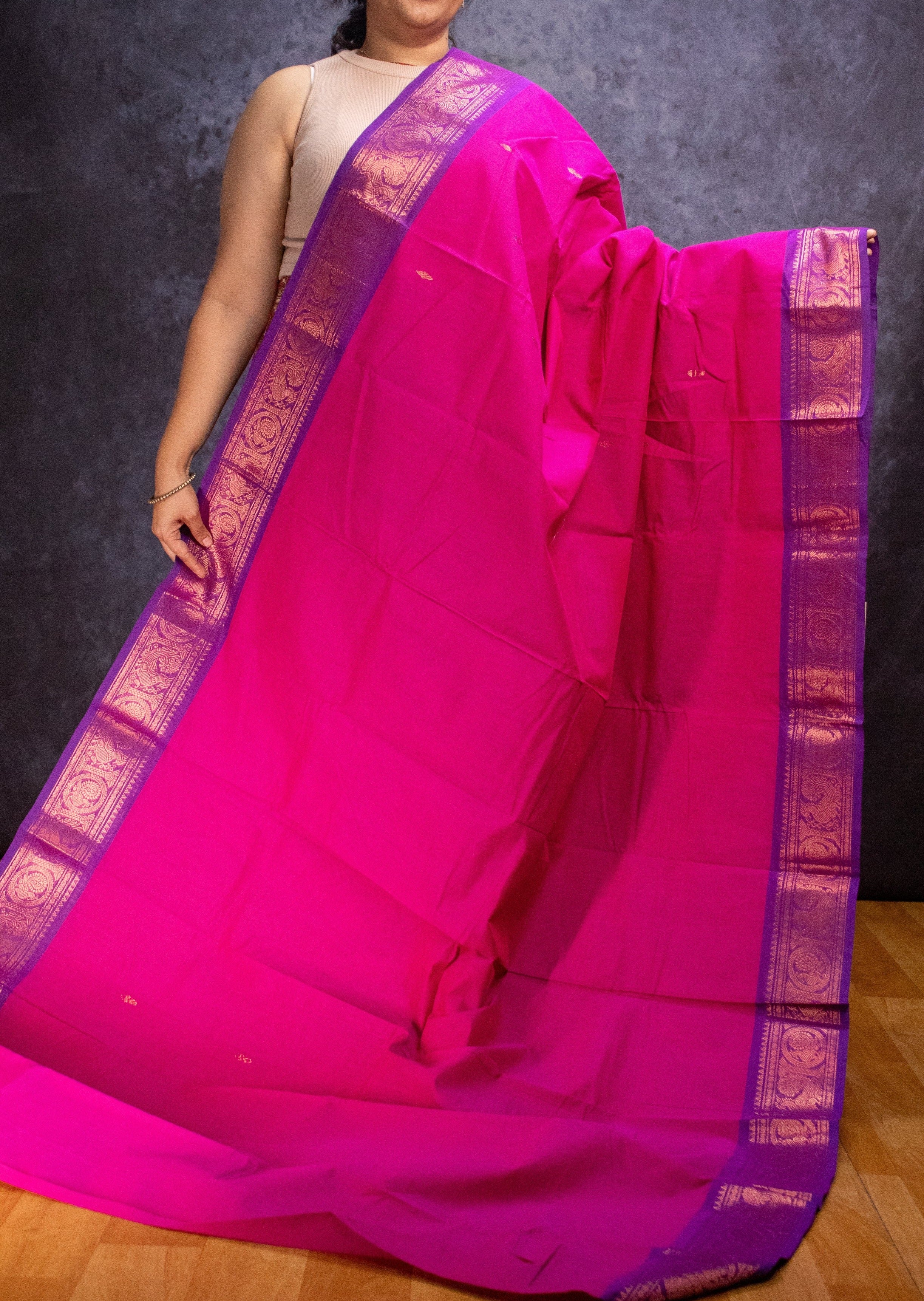 Pink Copper Border Chettinadu Cotton Saree