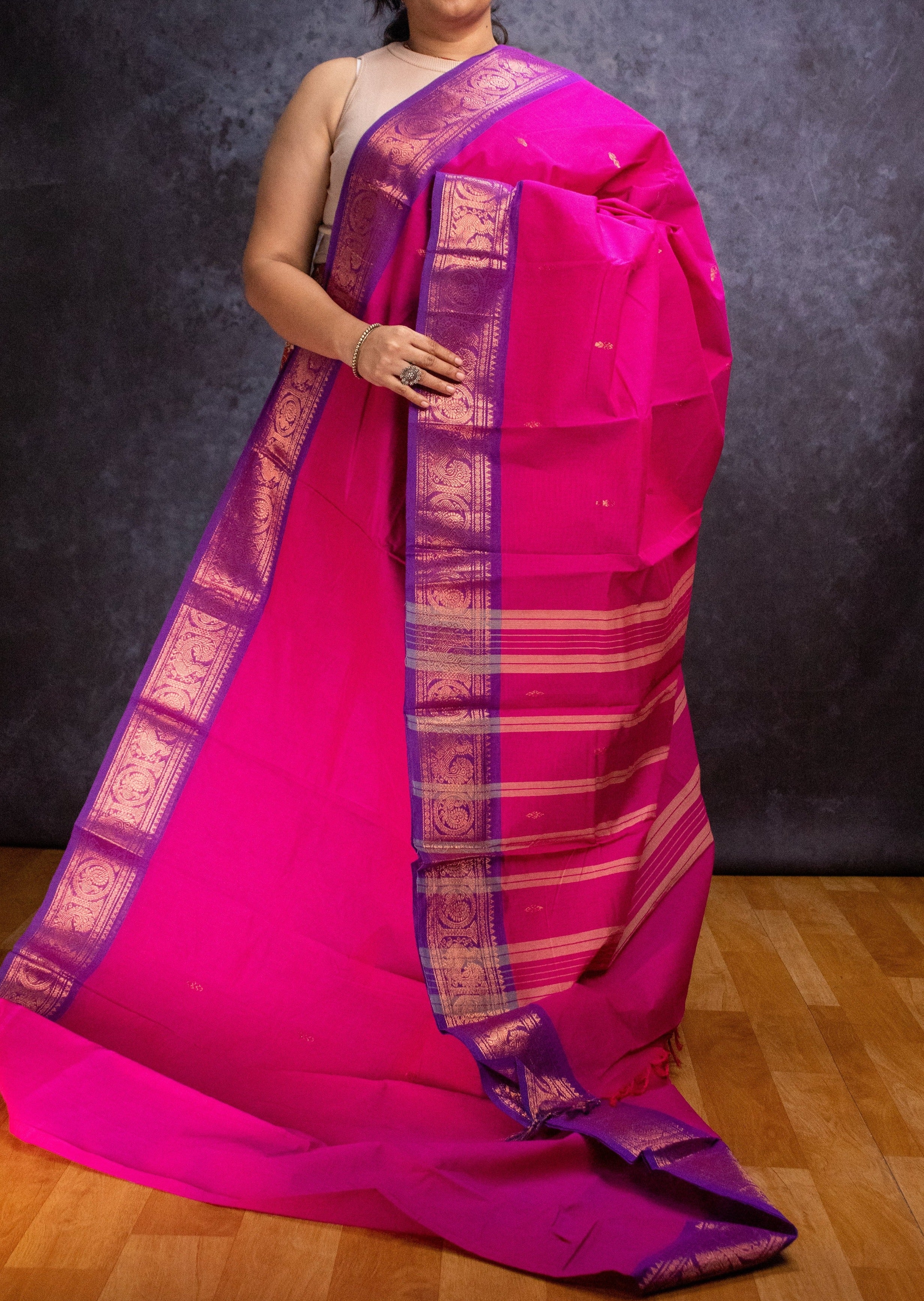 Pink Copper Border Chettinadu Cotton Saree