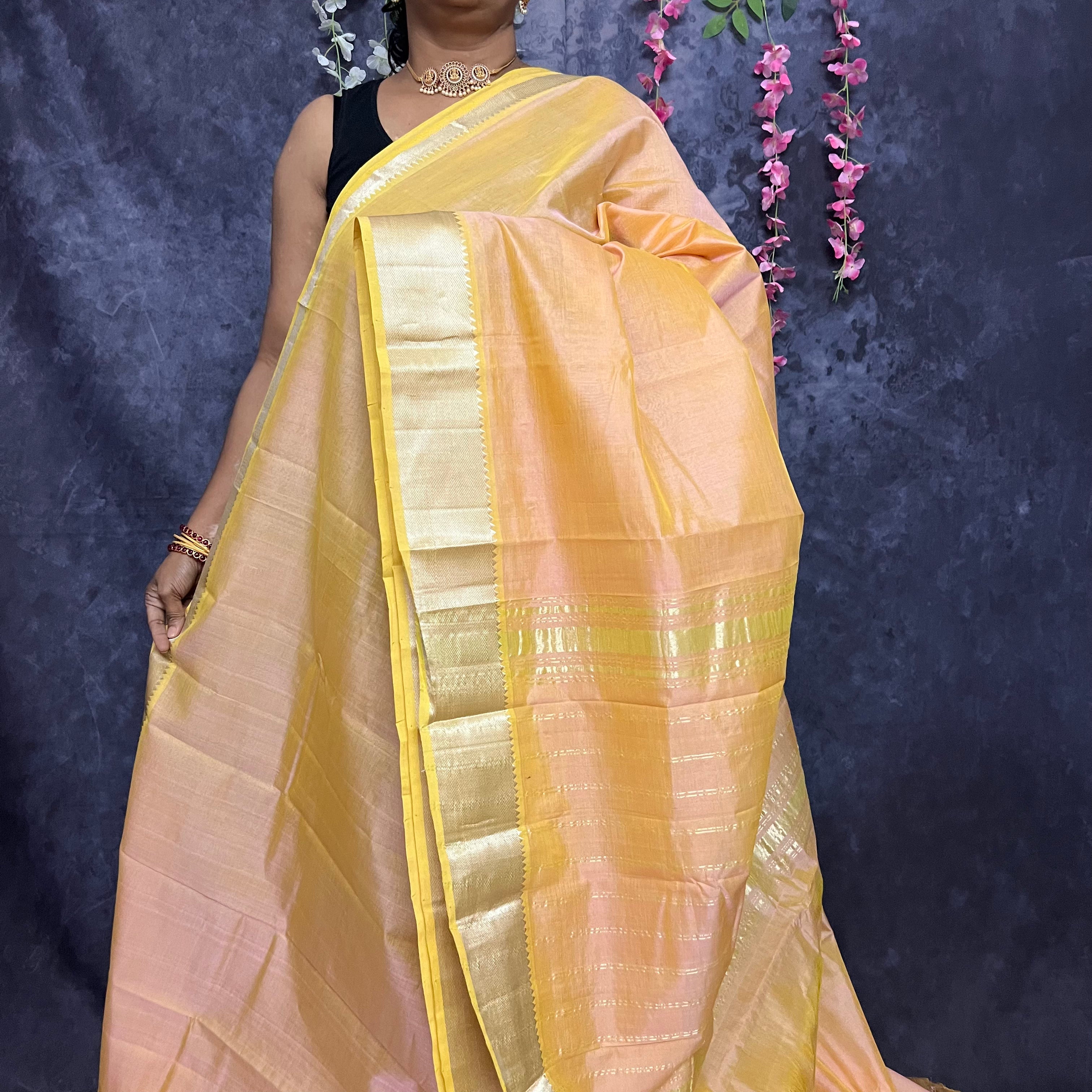 Golden Yellow Mangalagiri Silk Cotton Saree