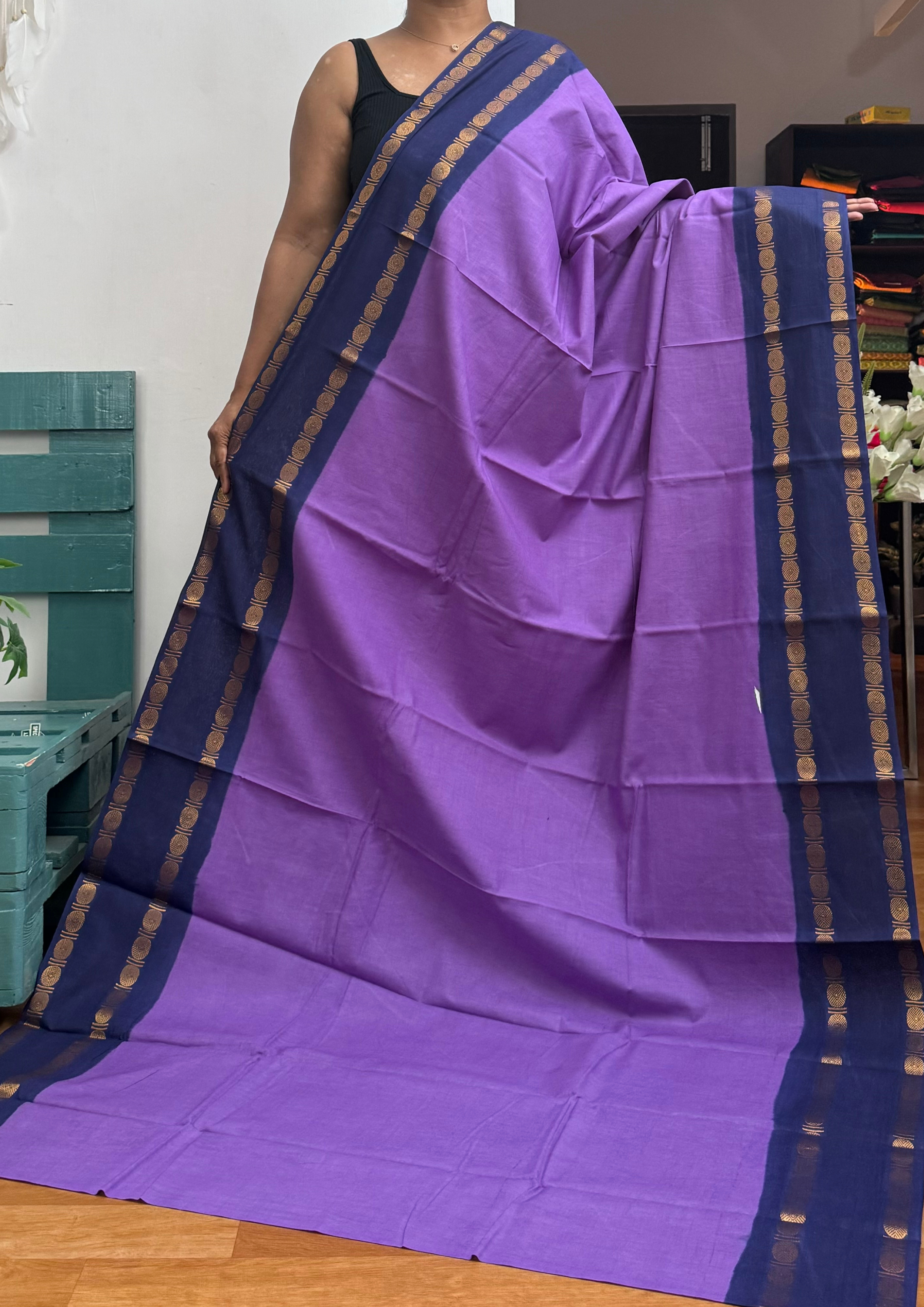 Violet Rettai Pettu Sungudi Cotton Saree