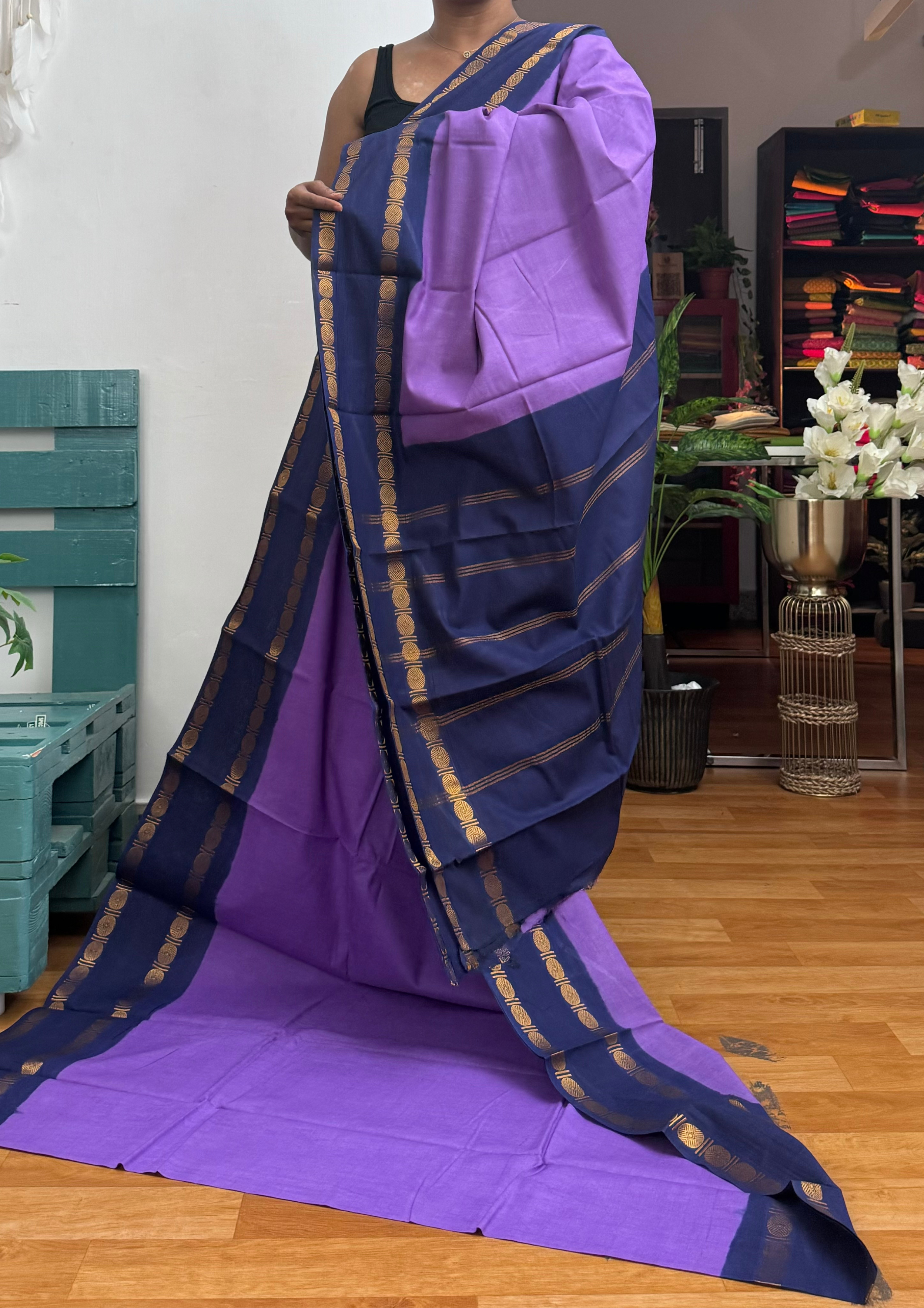 Violet Rettai Pettu Sungudi Cotton Saree