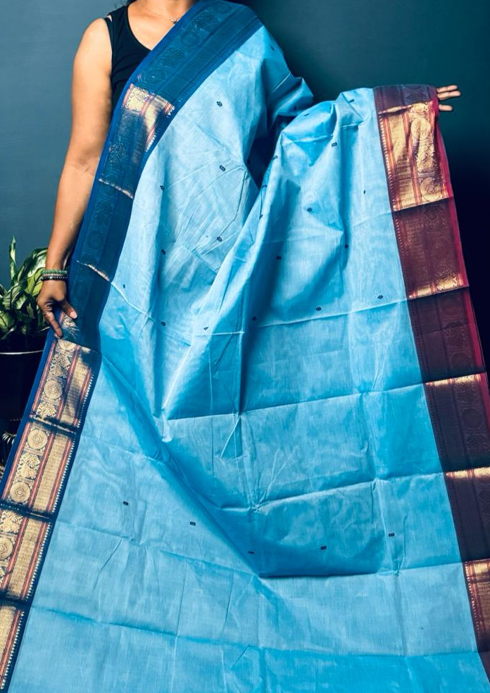 Sky Blue Ganga Jamuna Chettinadu Cotton saree