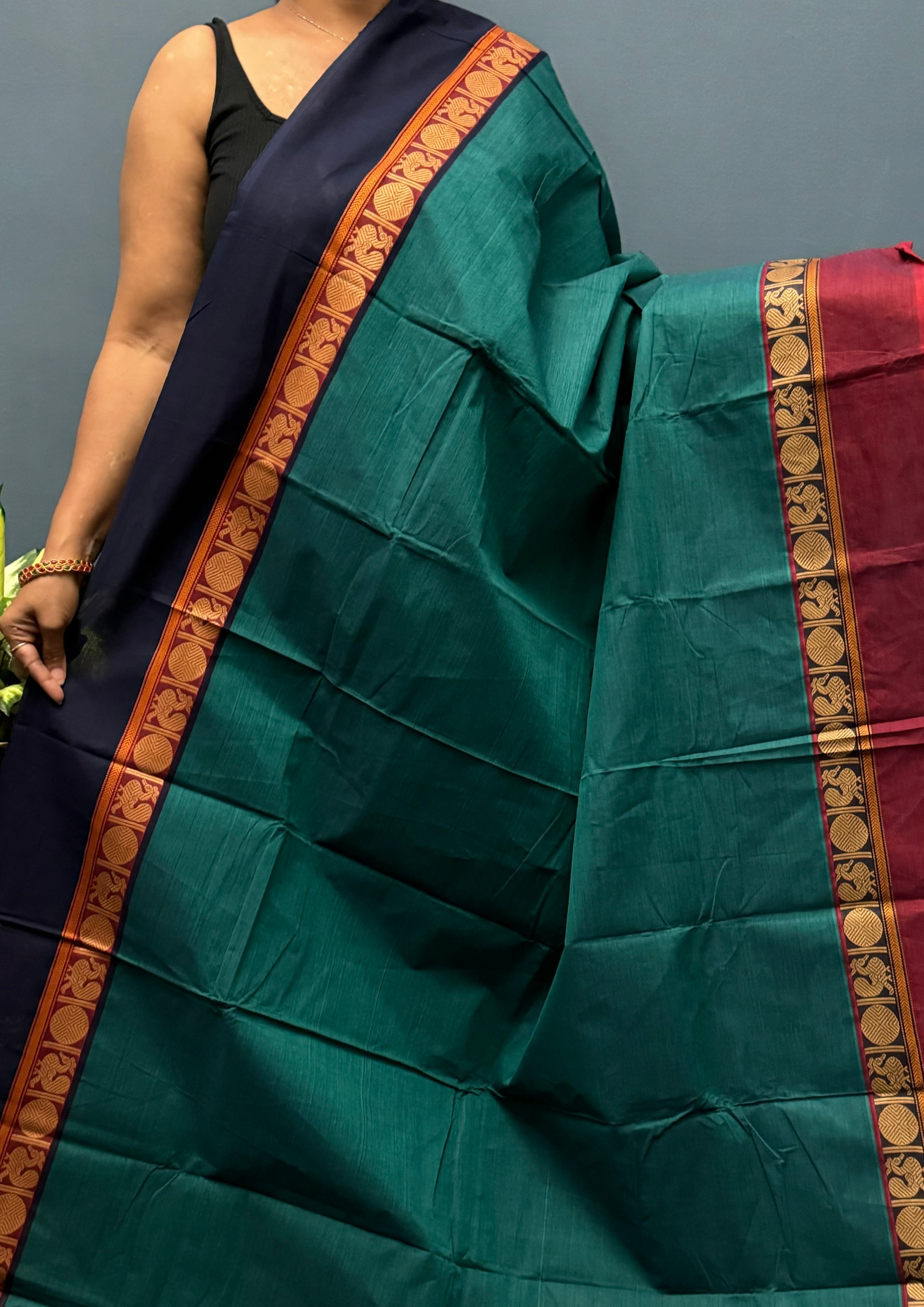 Blue Ganga Jamuna Chettinadu Cotton Saree